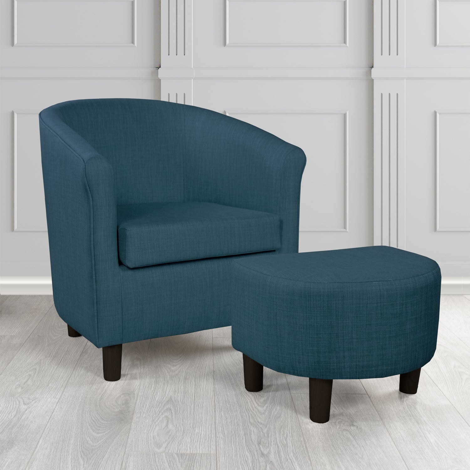 Tuscany Charles Midnight Linen Plain Fabric Tub Chair with Dee Footstool Set - The Tub Chair Shop