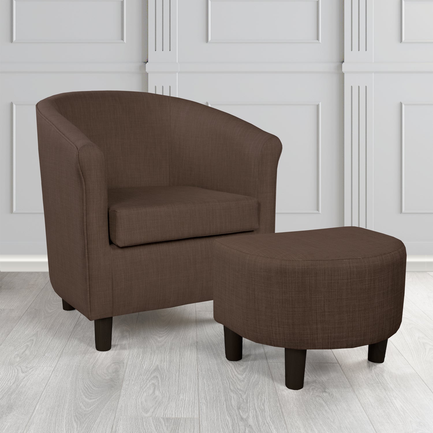 Tuscany Charles Sandalwood Linen Plain Fabric Tub Chair with Dee Footstool Set - The Tub Chair Shop