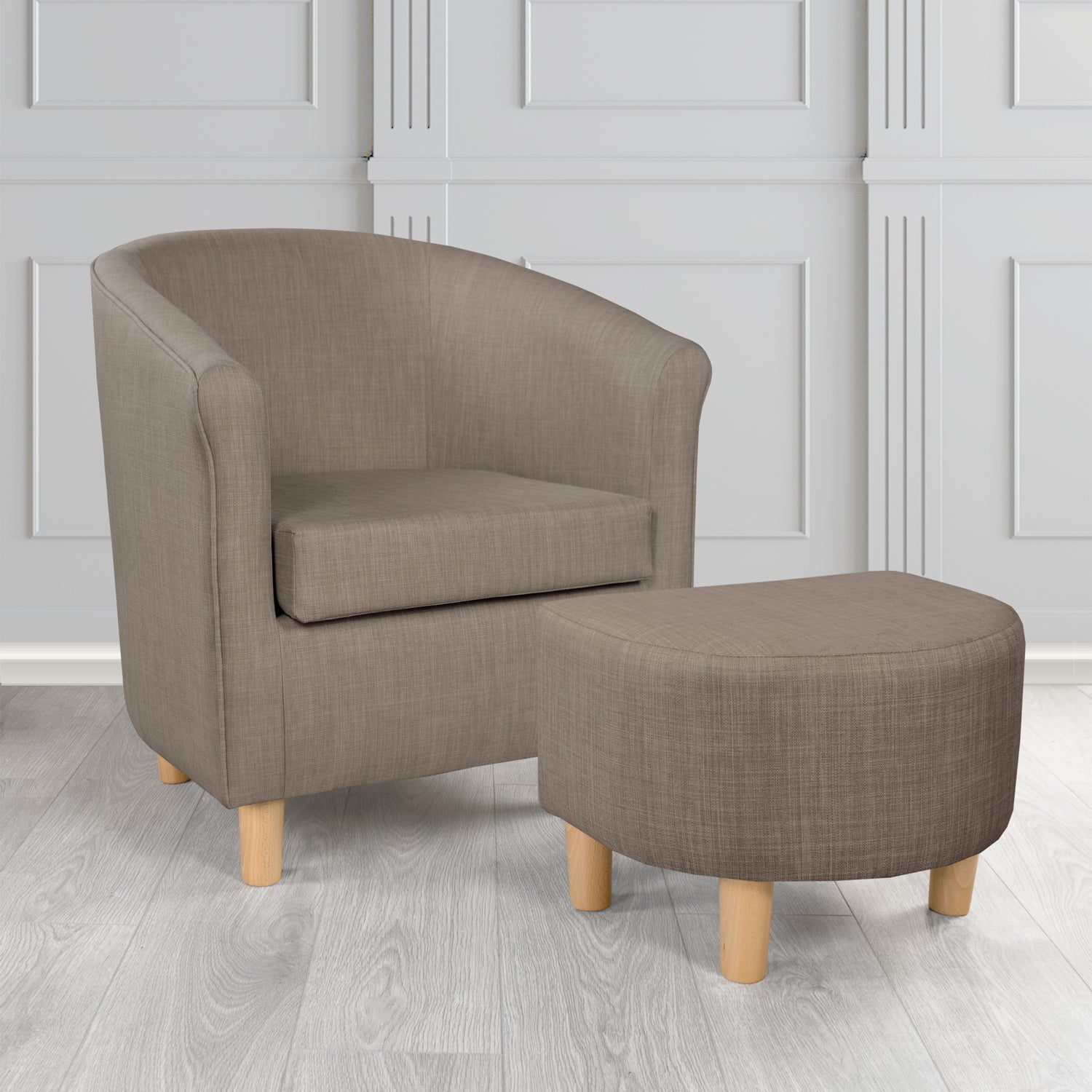 Tuscany Charles Slate Linen Plain Fabric Tub Chair with Dee Footstool Set - The Tub Chair Shop