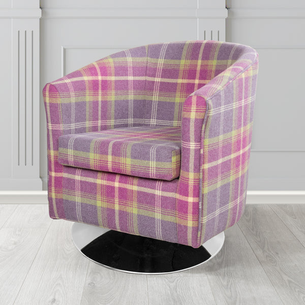 Tuscany Balmoral Amethyst Tartan Fabric Swivel Tub Chair Tubz UK