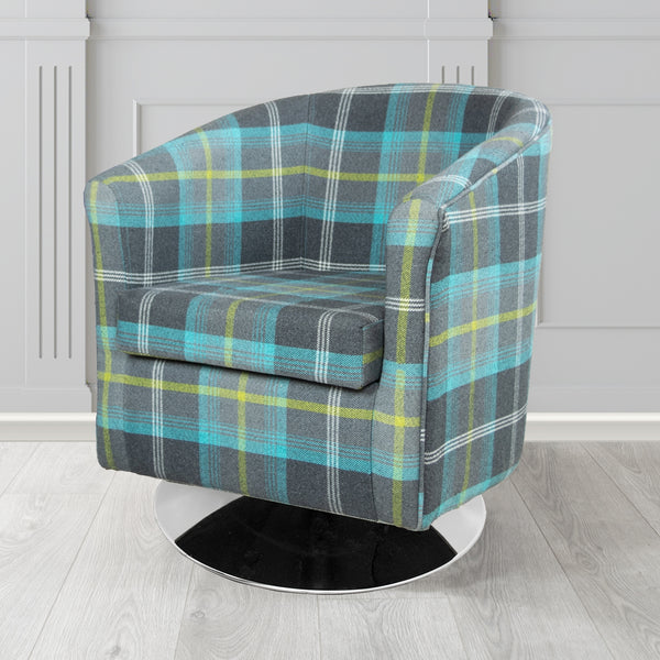 Tuscany Balmoral Azure Tartan Fabric Swivel Tub Chair Tubz UK