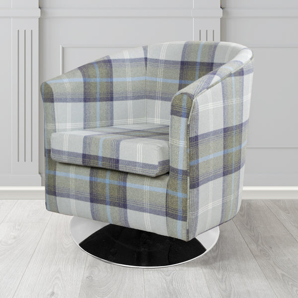Tuscany Balmoral Oxford Blue Tartan Fabric Swivel Tub Chair Tubz UK