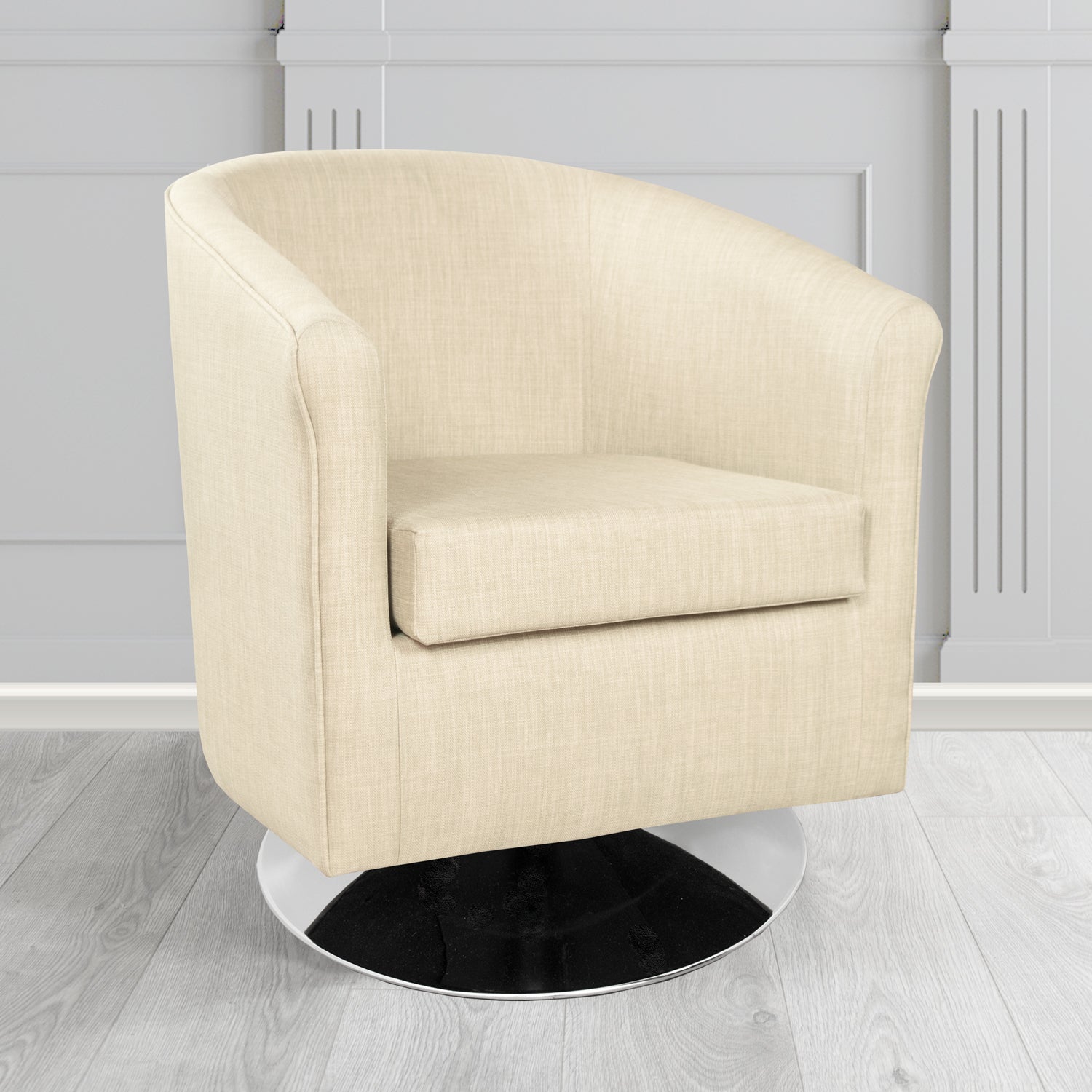 Tuscany Charles Cream Plain Linen Fabric Swivel Tub Chair - The Tub Chair Shop