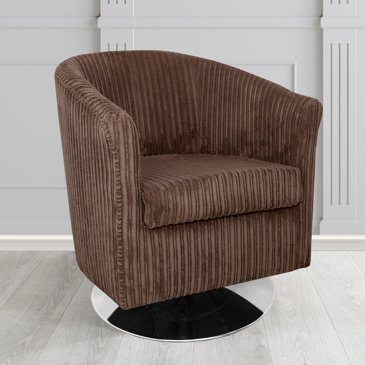 Tuscany Conway Chocolate Plain Texture Fabric Swivel Tub Chair (6581746073642)