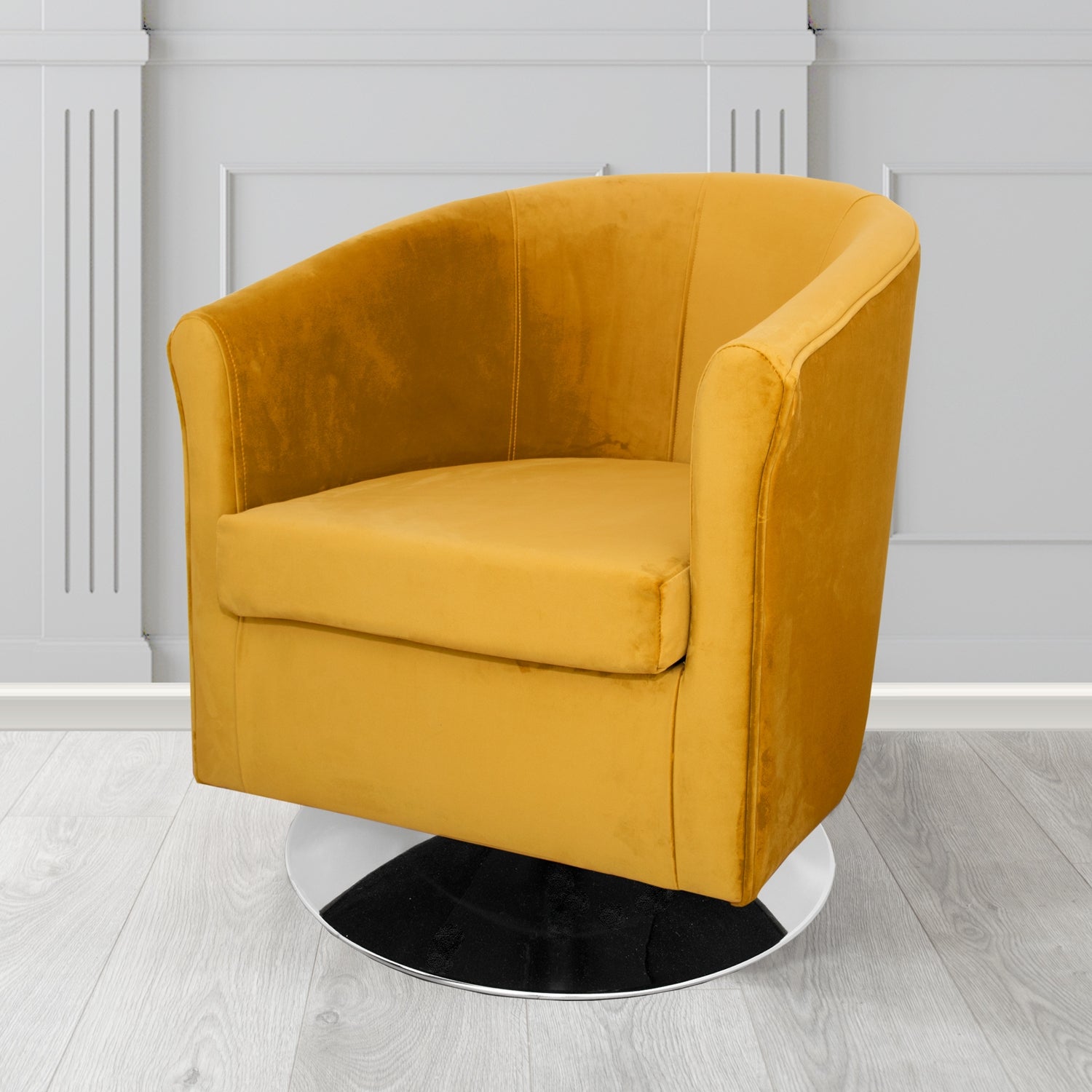 Tuscany Monaco Gold Plush Velvet Fabric Swivel Tub Chair (6589863854122)
