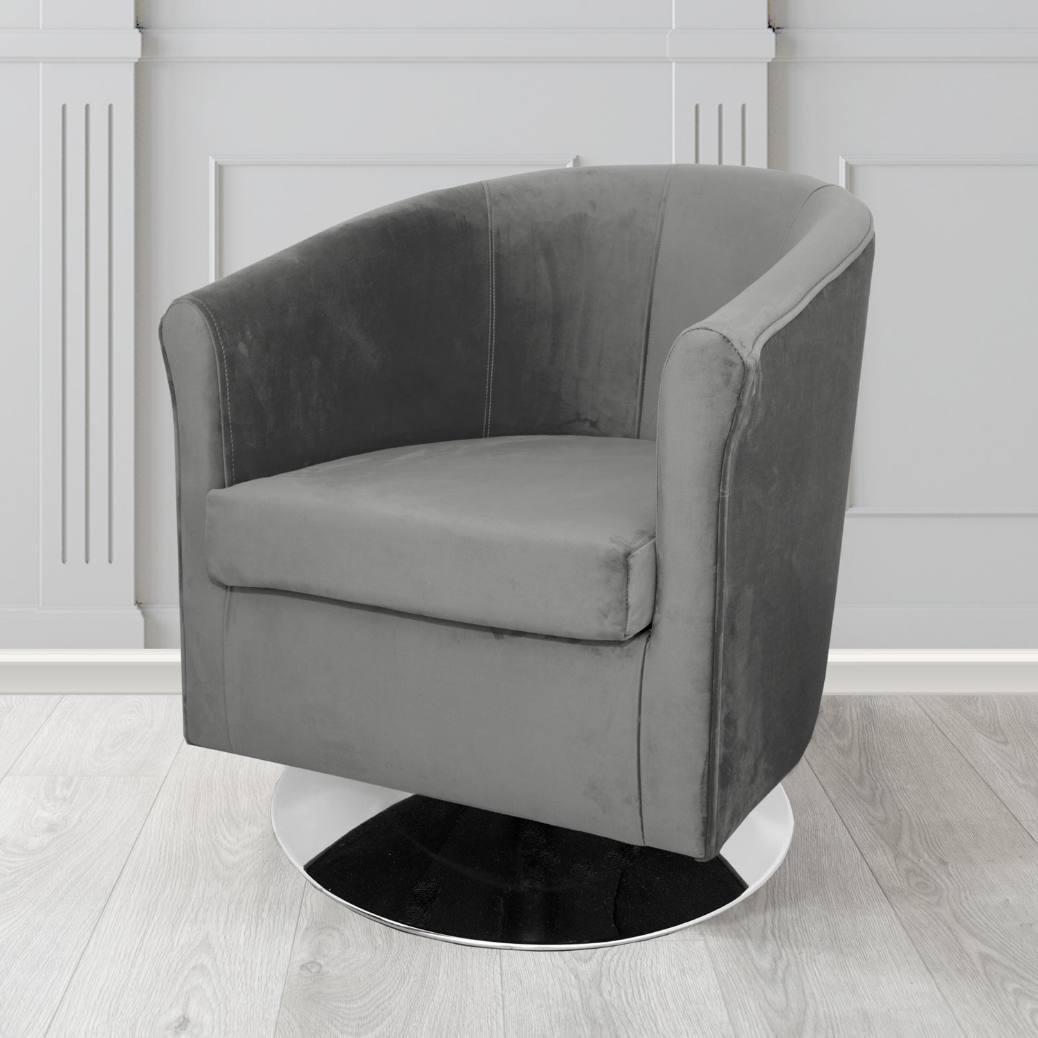 Tuscany Monaco Platinum Plush Velvet Fabric Swivel Tub Chair (6589864312874)