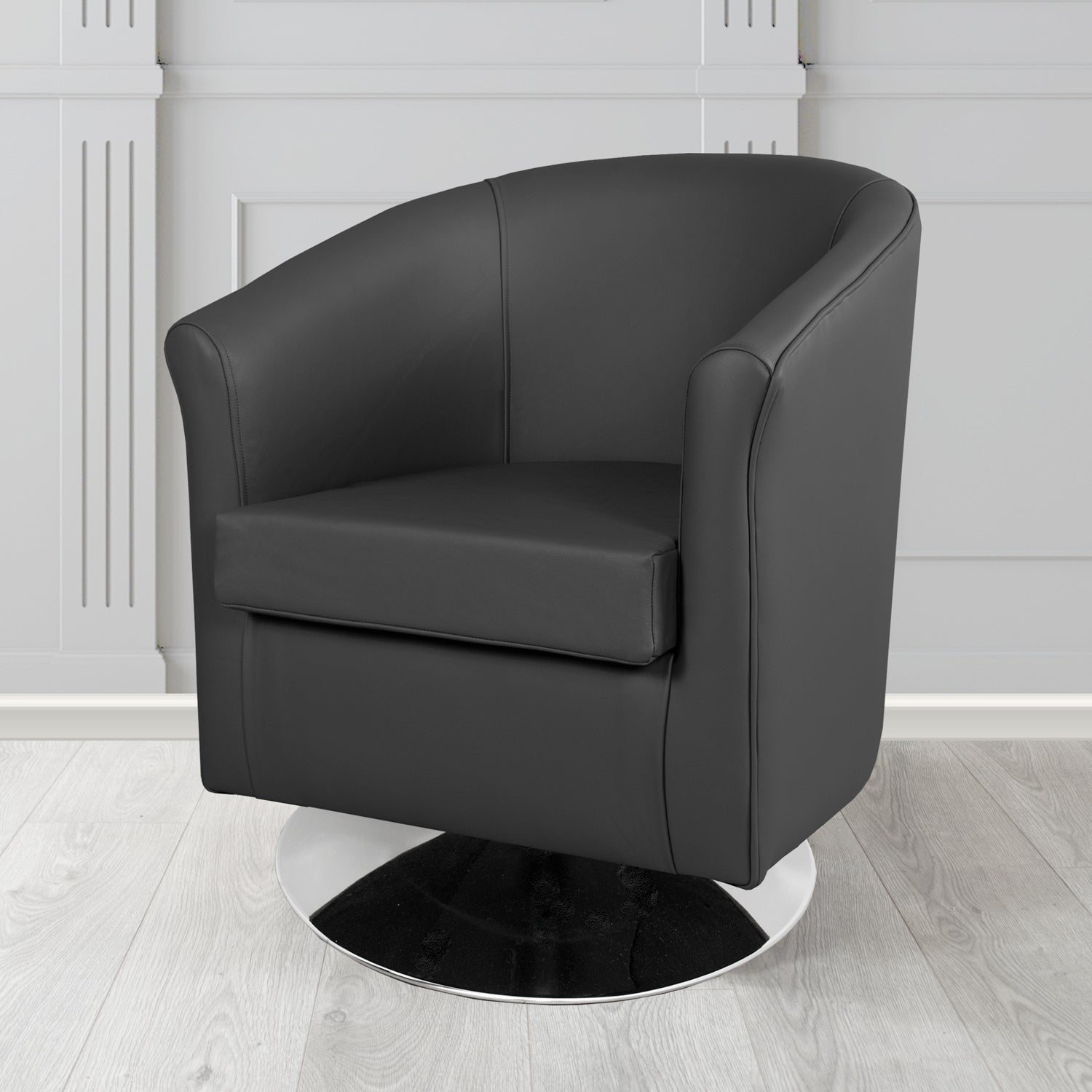 Tuscany Shelly Black Crib 5 Genuine Leather Swivel Tub Chair - The Tub Chair Shop