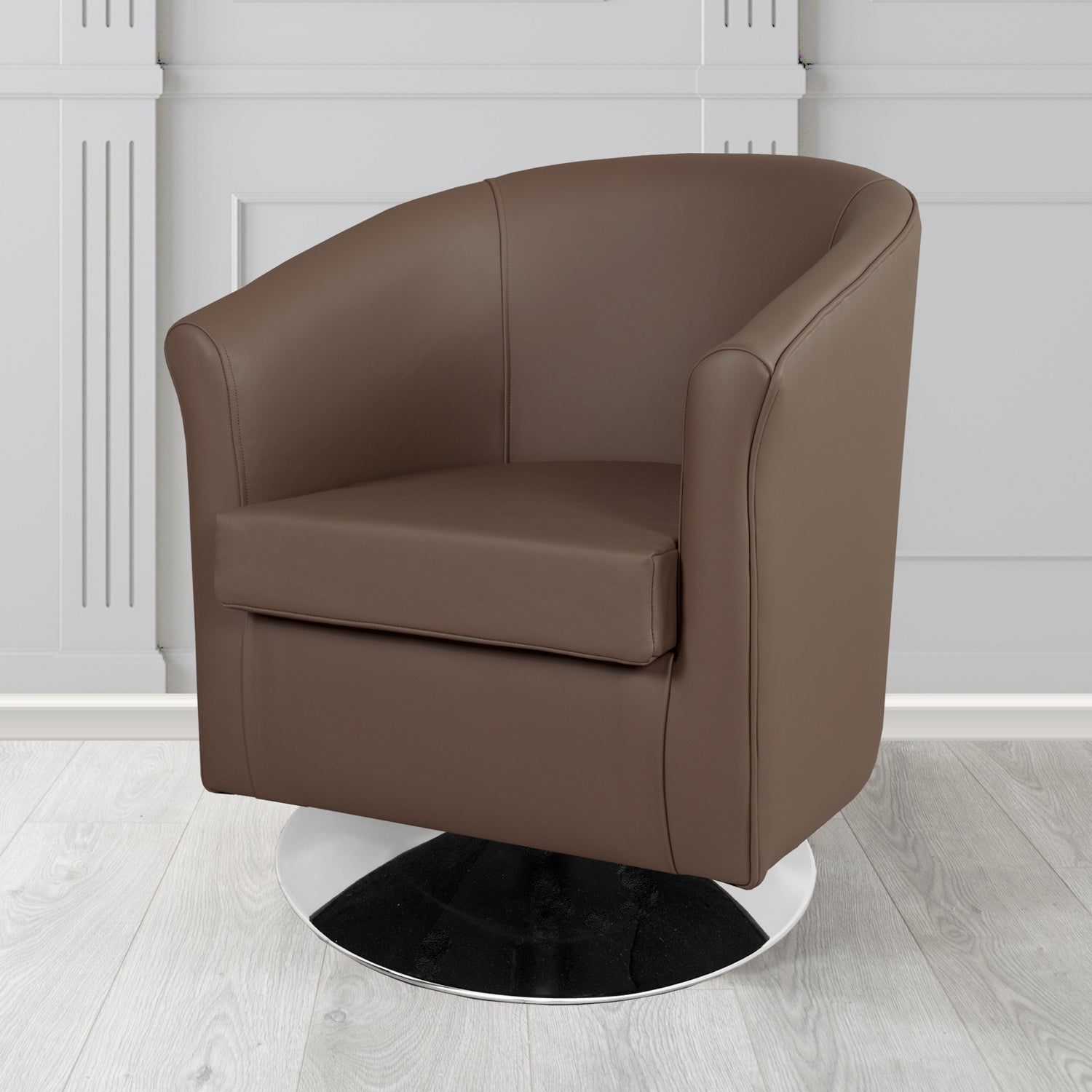 Tuscany Shelly Dark Chocolate Crib 5 Genuine Leather Swivel Tub Chair - The Tub Chair Shop