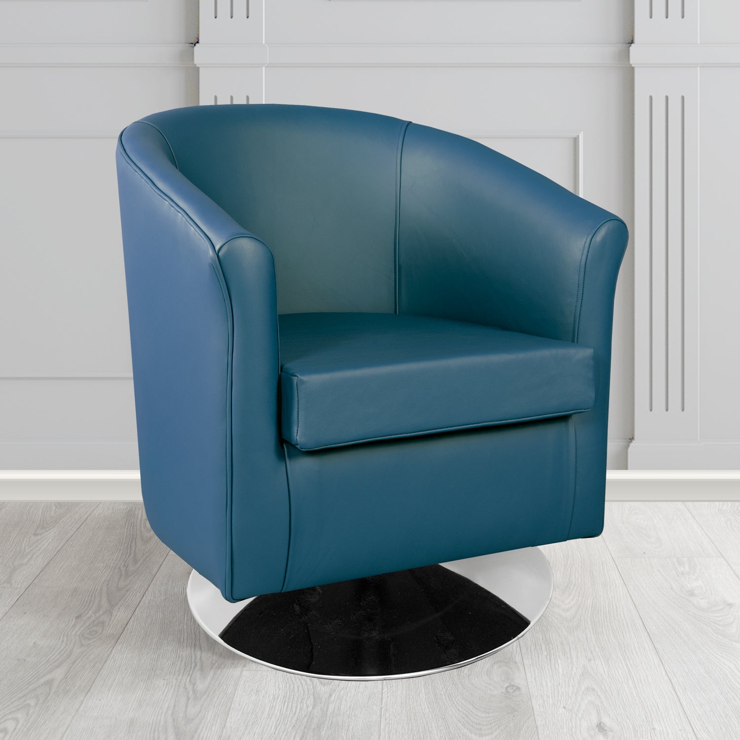 Tuscany Shelly Majolica Blue Crib 5 Genuine Leather Swivel Tub Chair - The Tub Chair Shop