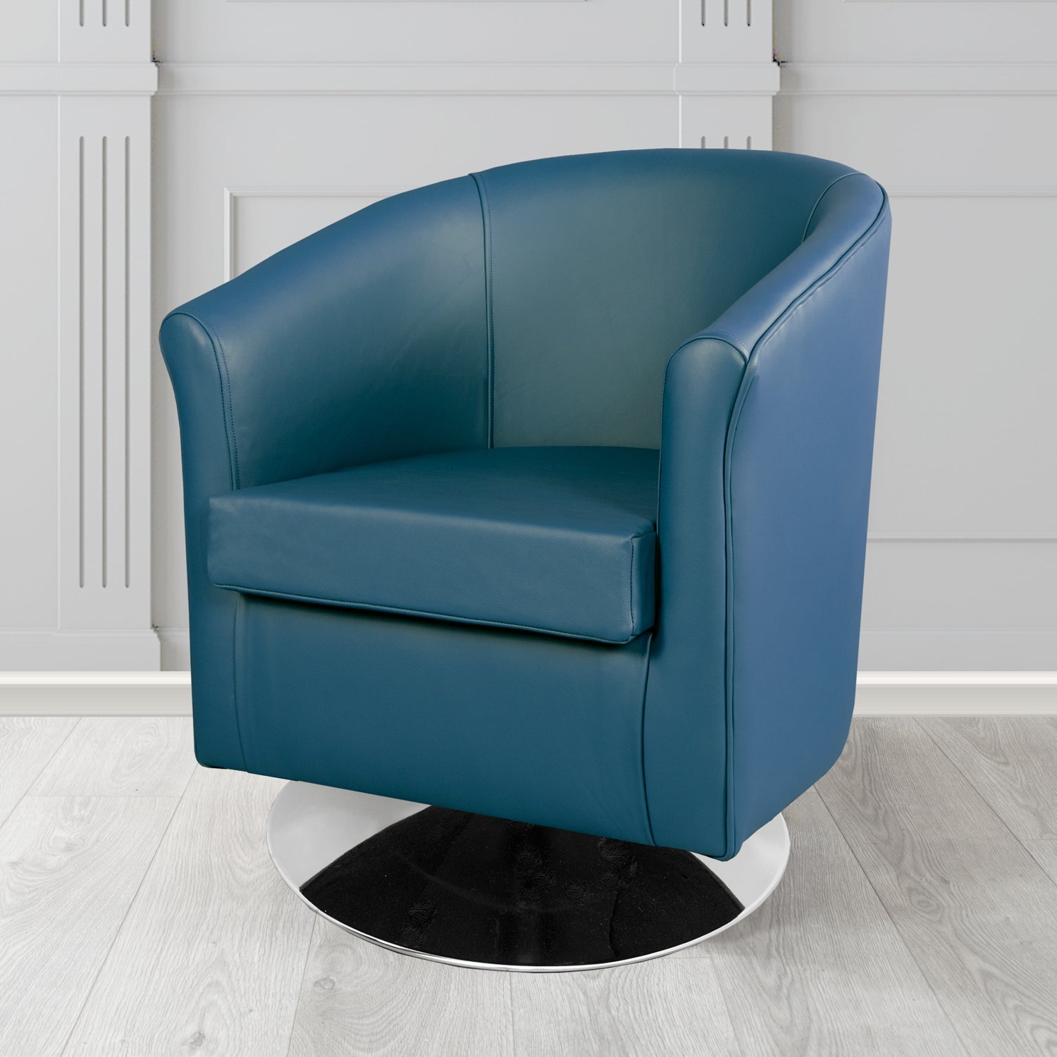 Tuscany Shelly Majolica Blue Crib 5 Genuine Leather Swivel Tub Chair - The Tub Chair Shop