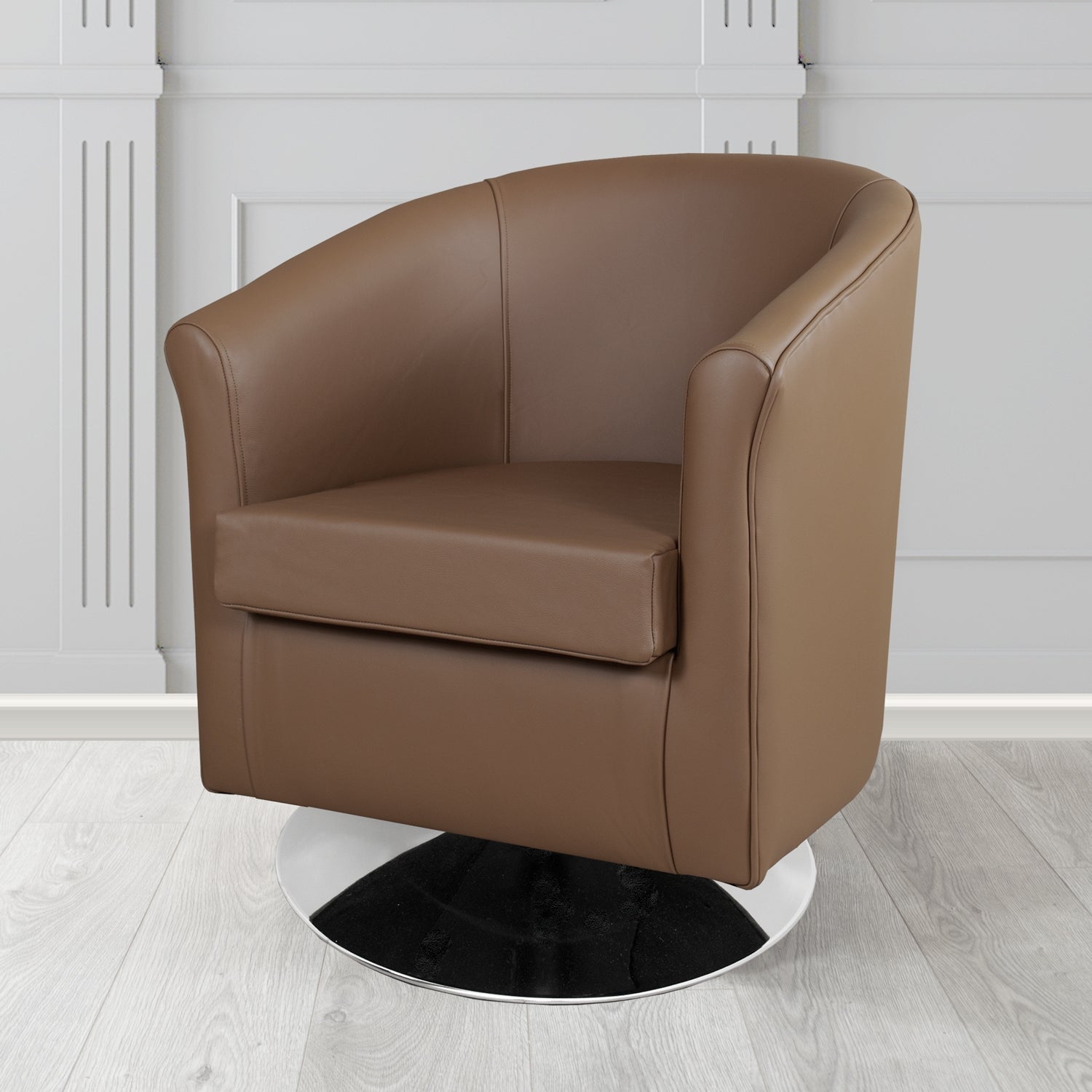 Tuscany Shelly Mocha Crib 5 Genuine Leather Swivel Tub Chair - The Tub Chair Shop