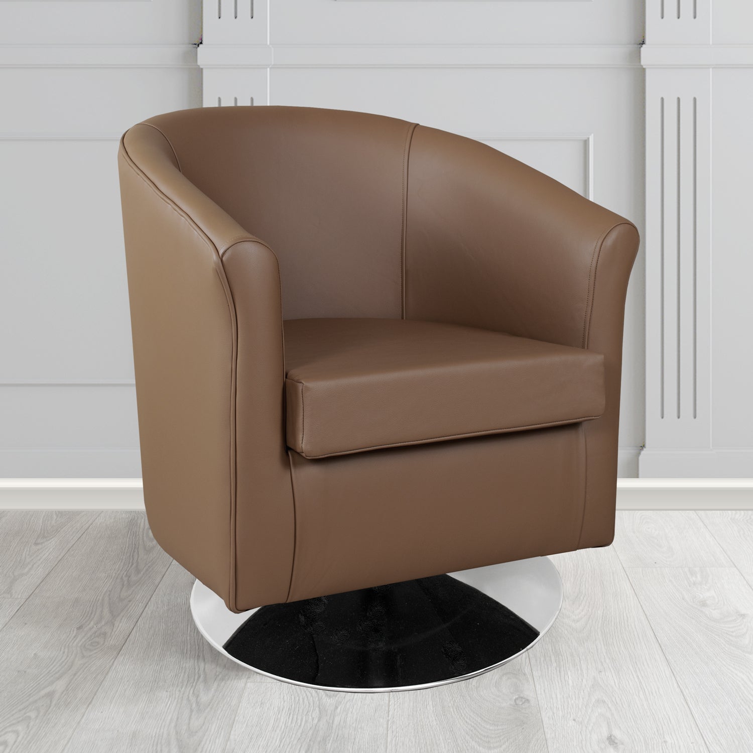 Tuscany Shelly Mocha Crib 5 Genuine Leather Swivel Tub Chair - The Tub Chair Shop