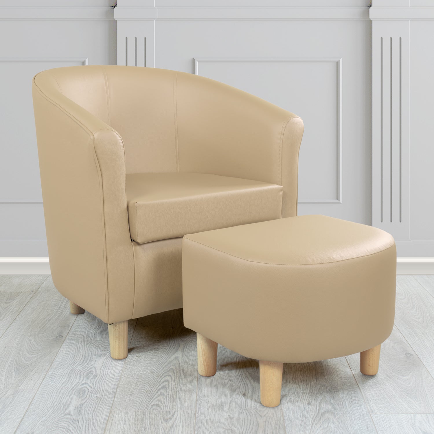 Tuscany Just Colour Almond Faux Leather Tub Chair with Dee Footstool Set - The Tub Chair Shop