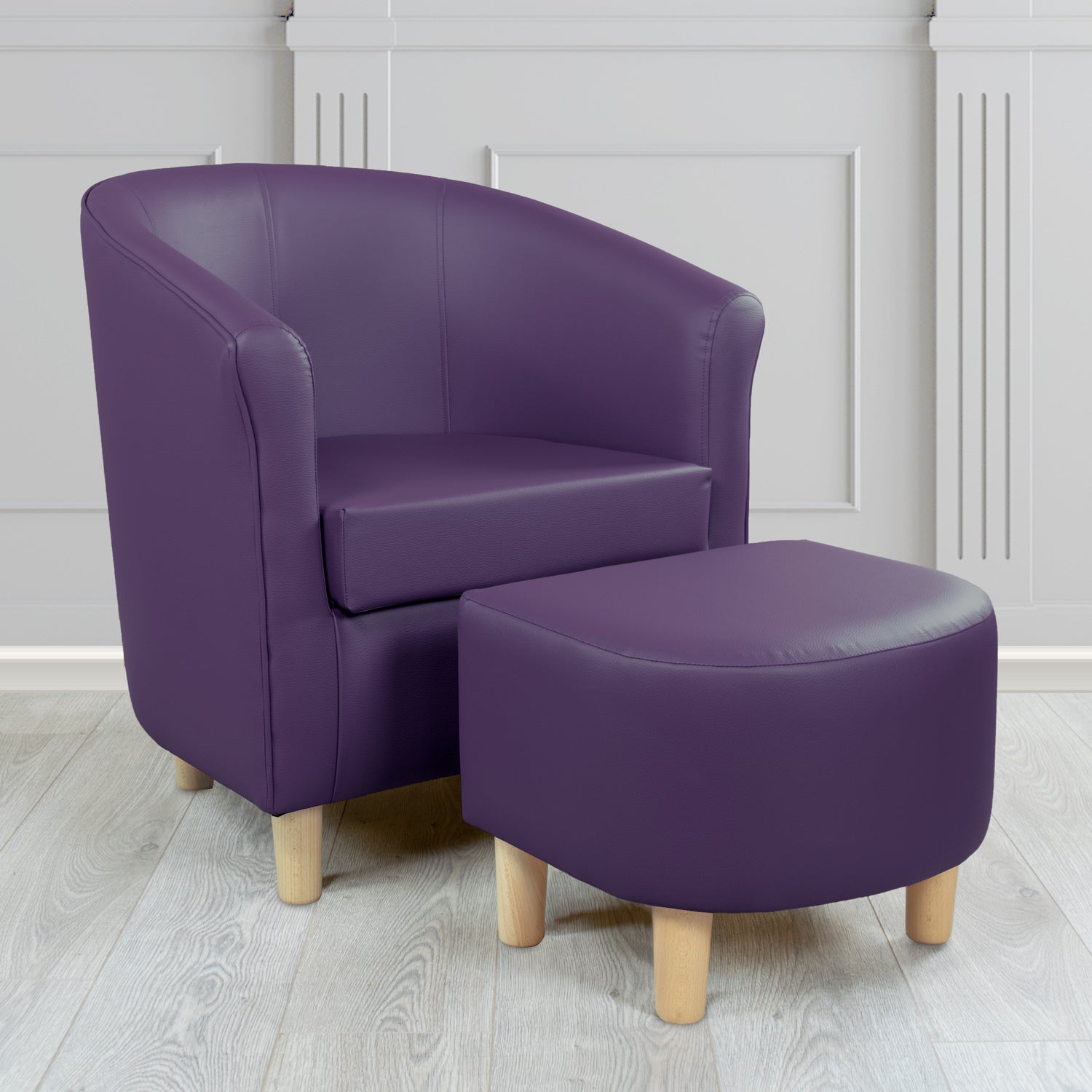 Tuscany Just Colour Blackberry Faux Leather Tub Chair with Dee Footstool Set - The Tub Chair Shop