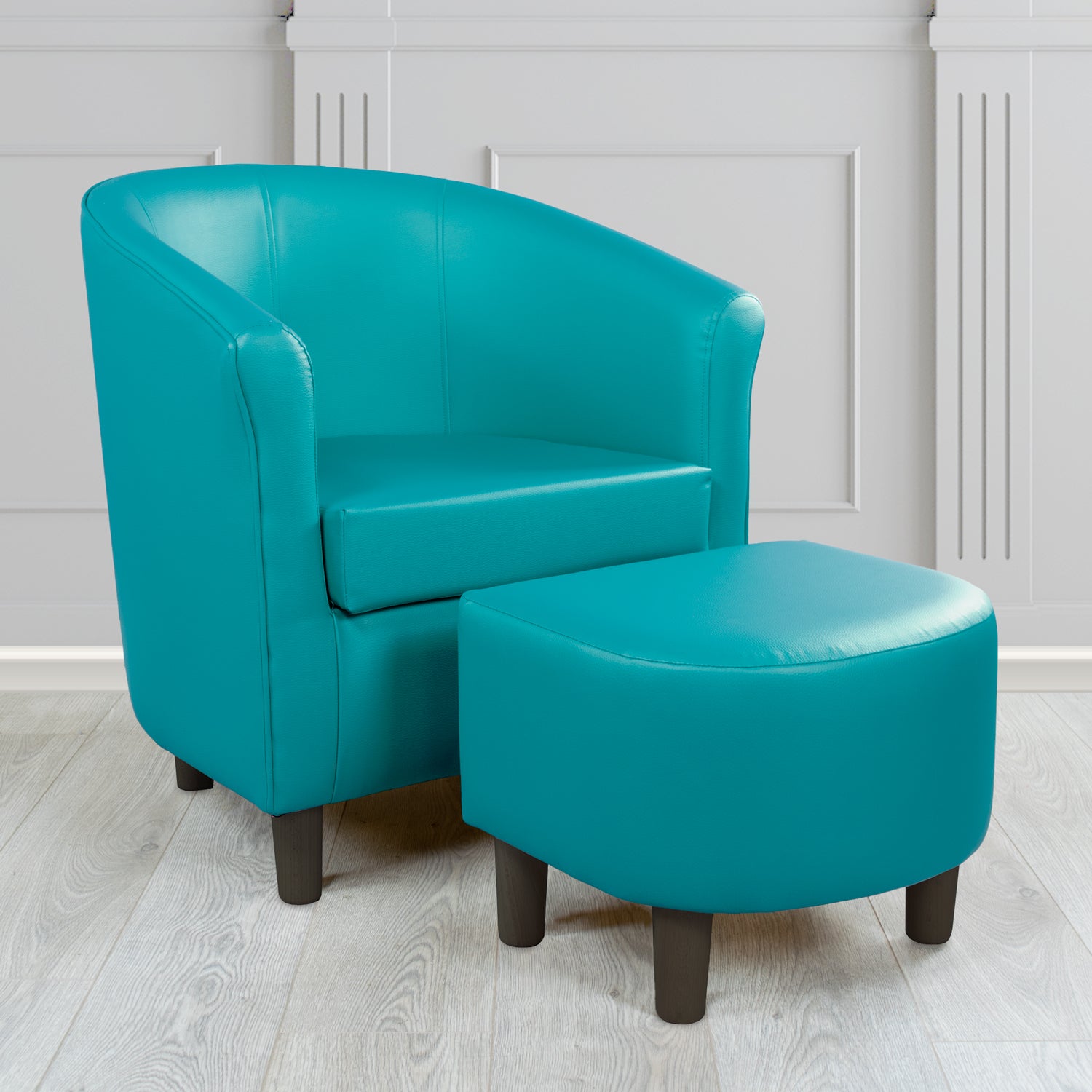 Tuscany Just Colour Calypso Faux Leather Tub Chair with Dee Footstool Set - The Tub Chair Shop