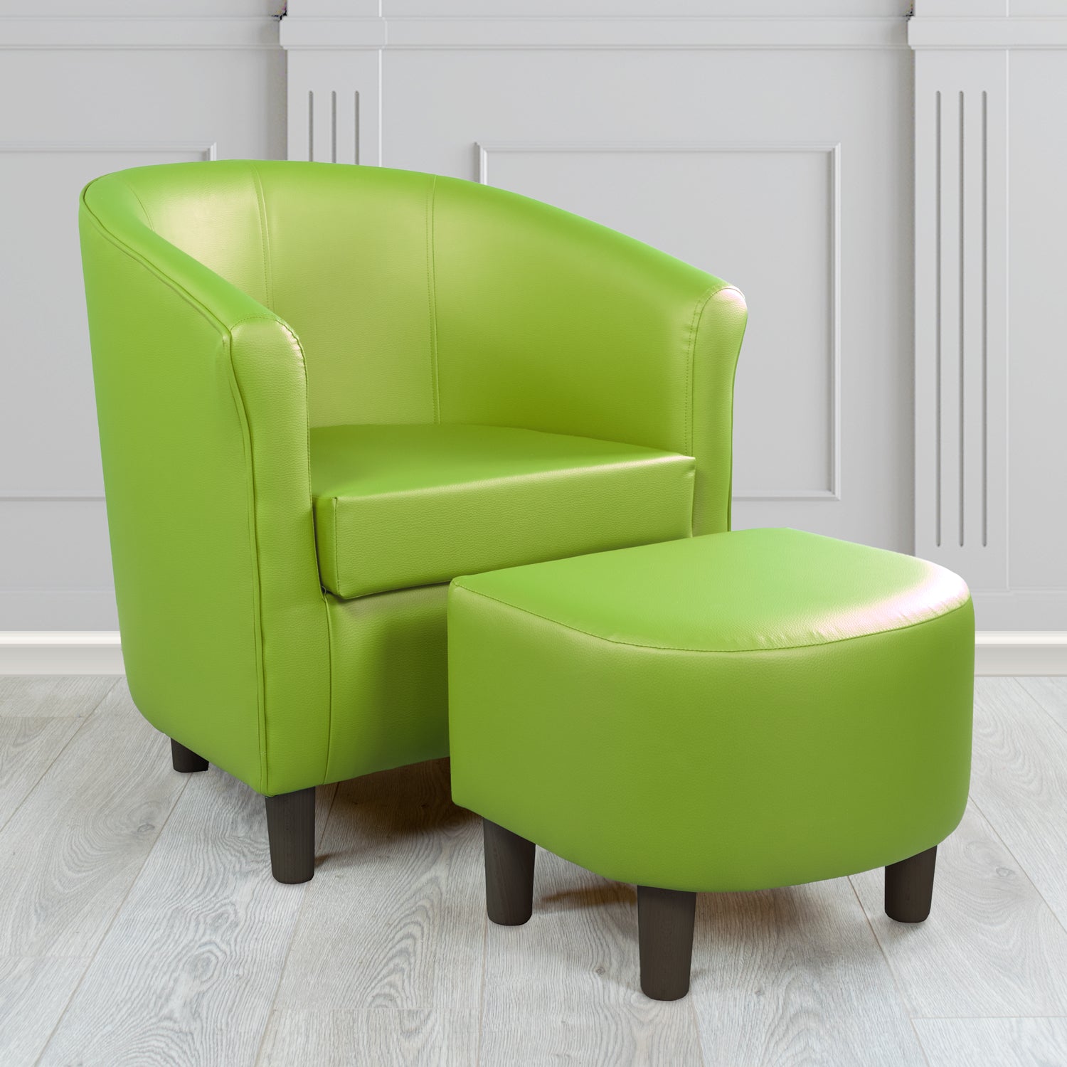 Tuscany Just Colour Citrus Green Faux Leather Tub Chair with Dee Footstool Set - The Tub Chair Shop