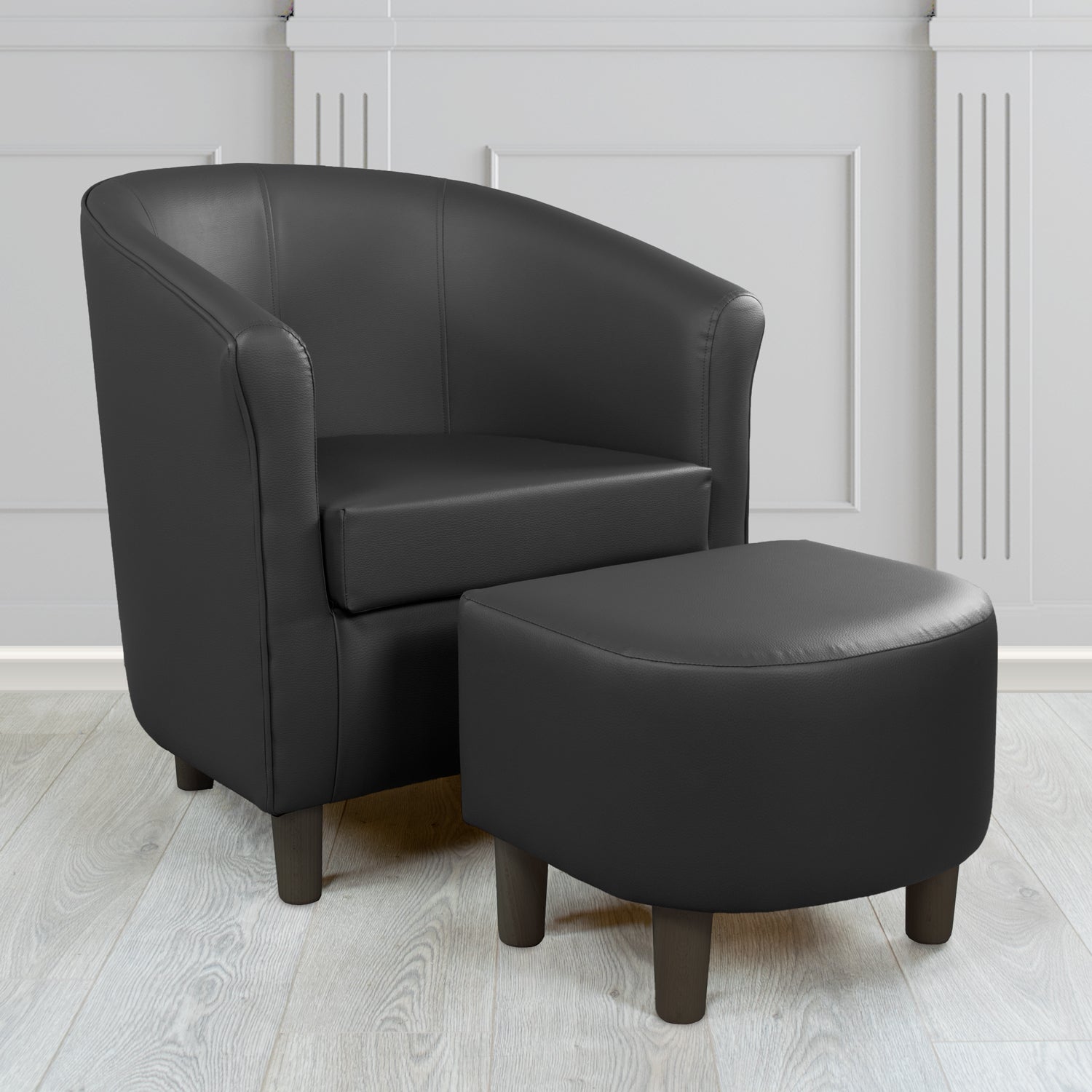Tuscany Just Colour Cobalt Faux Leather Tub Chair with Dee Footstool Set - The Tub Chair Shop