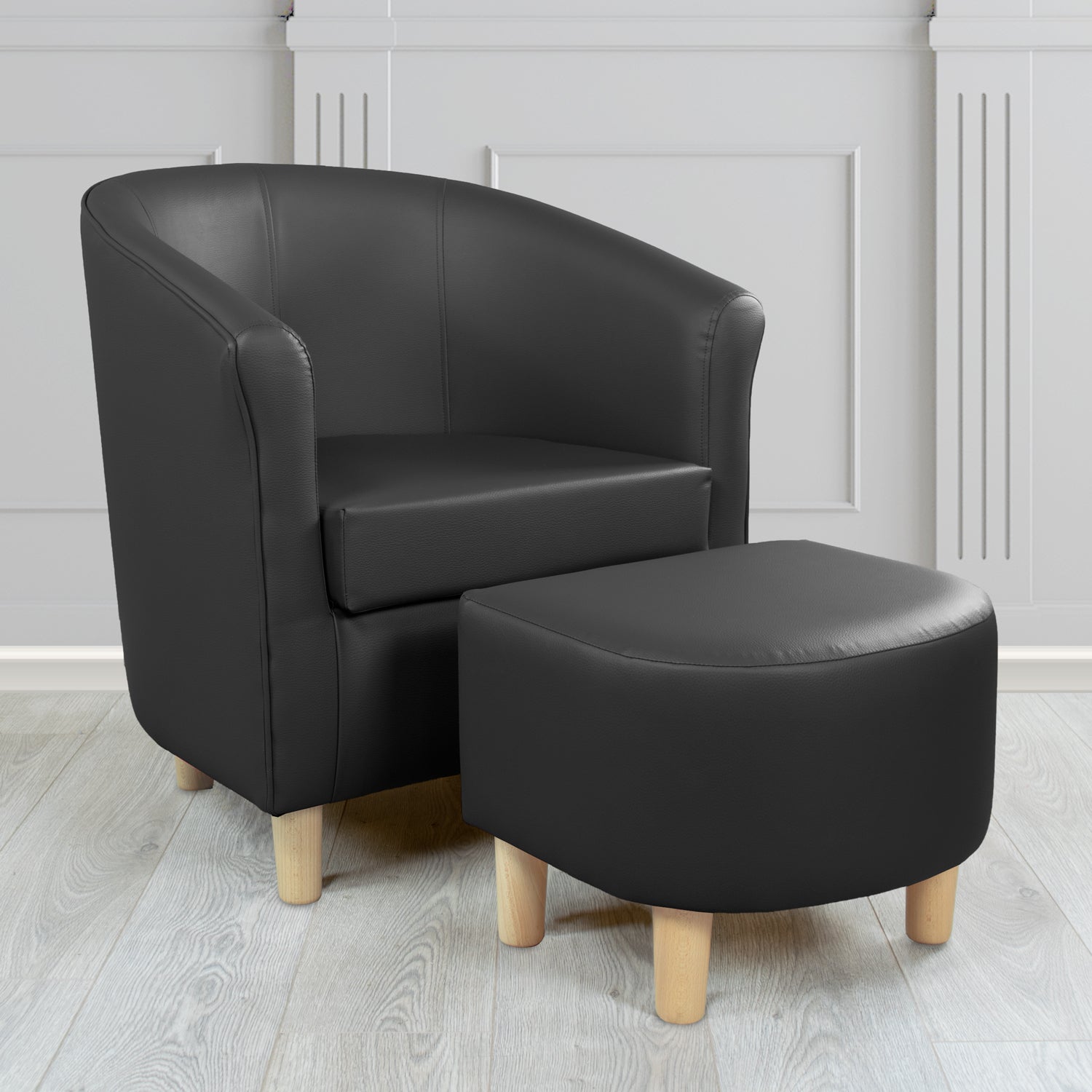 Tuscany Just Colour Cobalt Faux Leather Tub Chair with Dee Footstool Set - The Tub Chair Shop