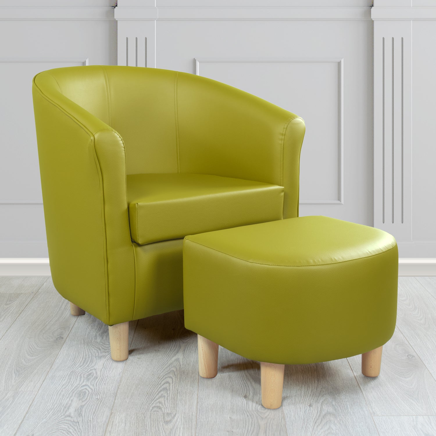 Tuscany Just Colour Dijon Faux Leather Tub Chair with Dee Footstool Set - The Tub Chair Shop