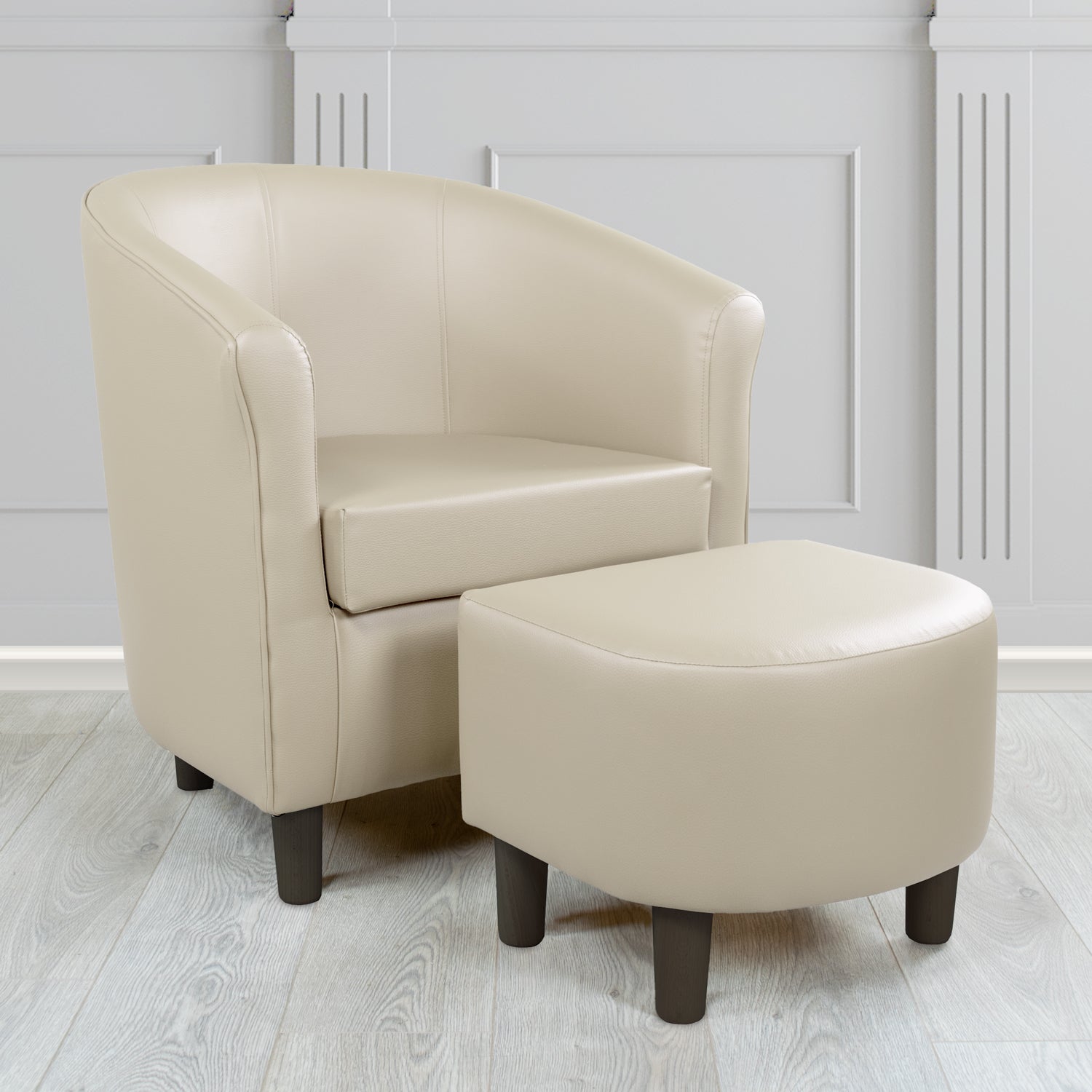 Tuscany Just Colour Dune Faux Leather Tub Chair with Dee Footstool Set - The Tub Chair Shop