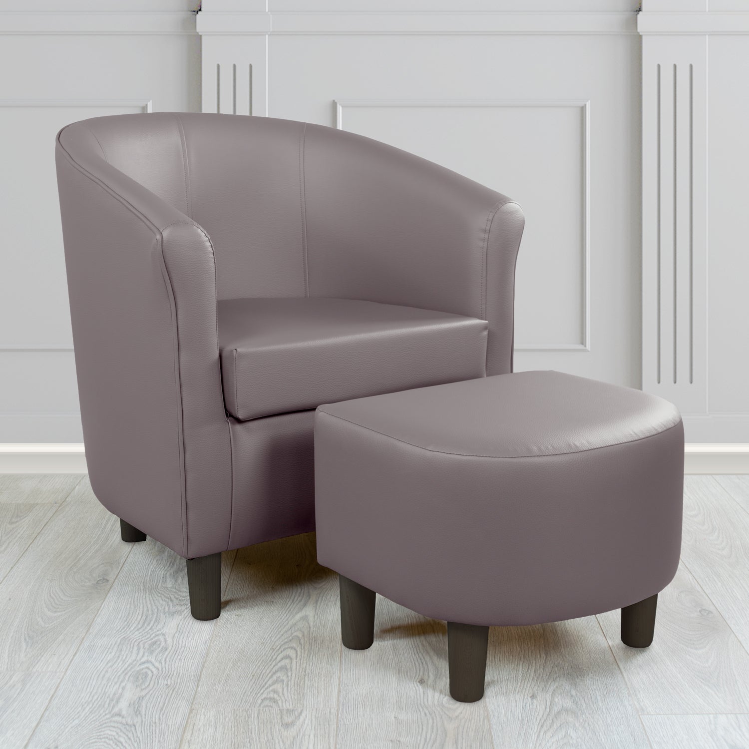 Tuscany Just Colour Elephant Faux Leather Tub Chair with Dee Footstool Set - The Tub Chair Shop
