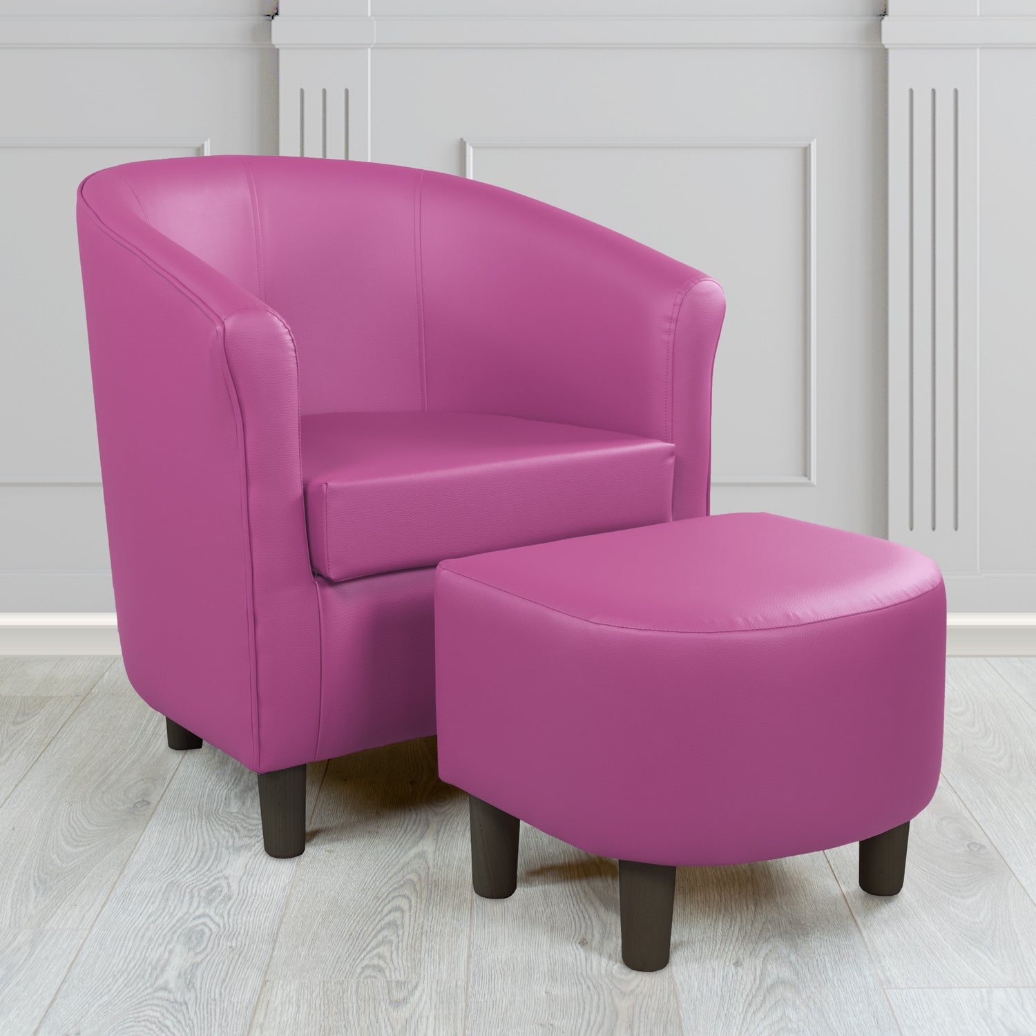 Tuscany Just Colour Fuchsia Faux Leather Tub Chair with Dee Footstool Set - The Tub Chair Shop