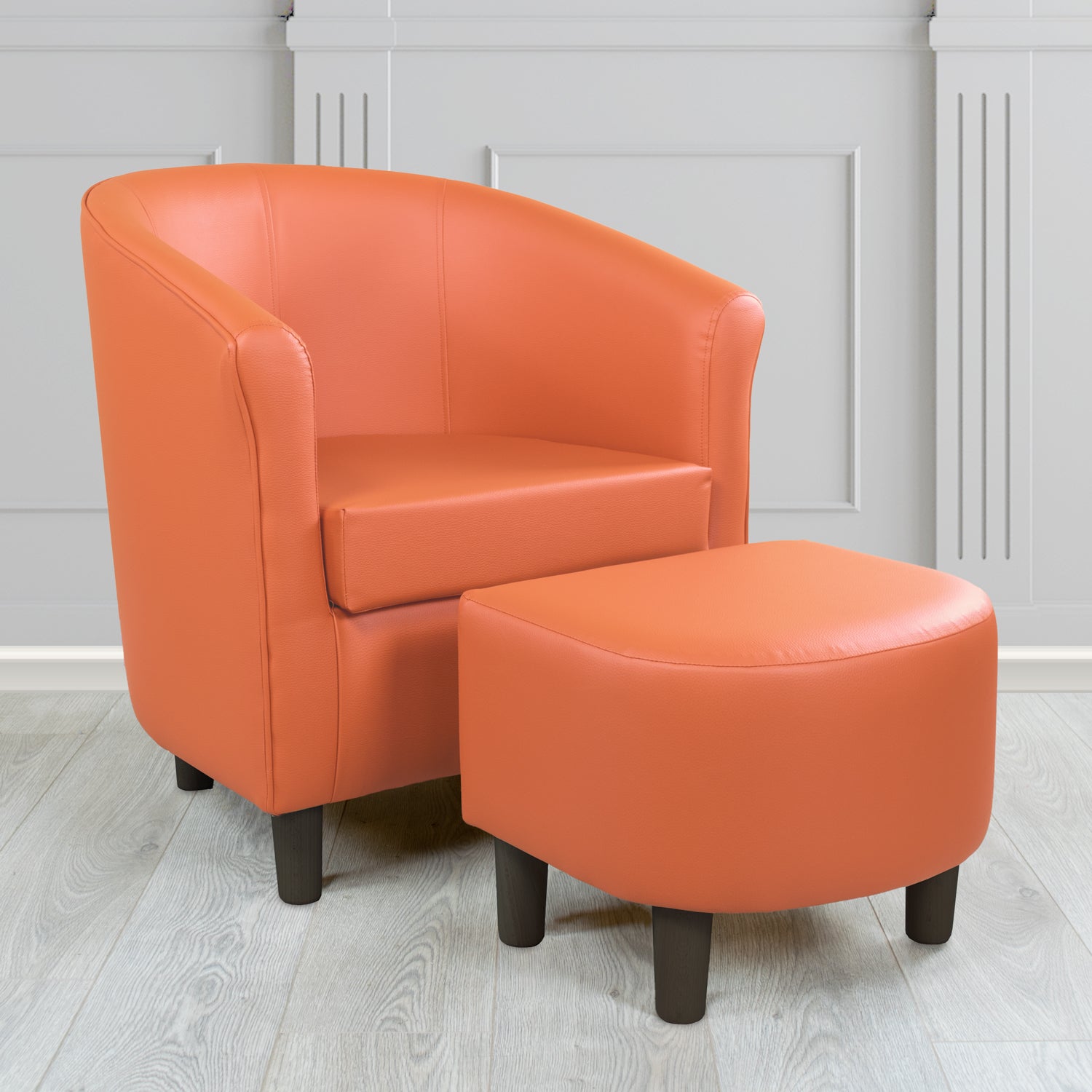 Tuscany Just Colour Gingersnap Faux Leather Tub Chair with Dee Footstool Set - The Tub Chair Shop