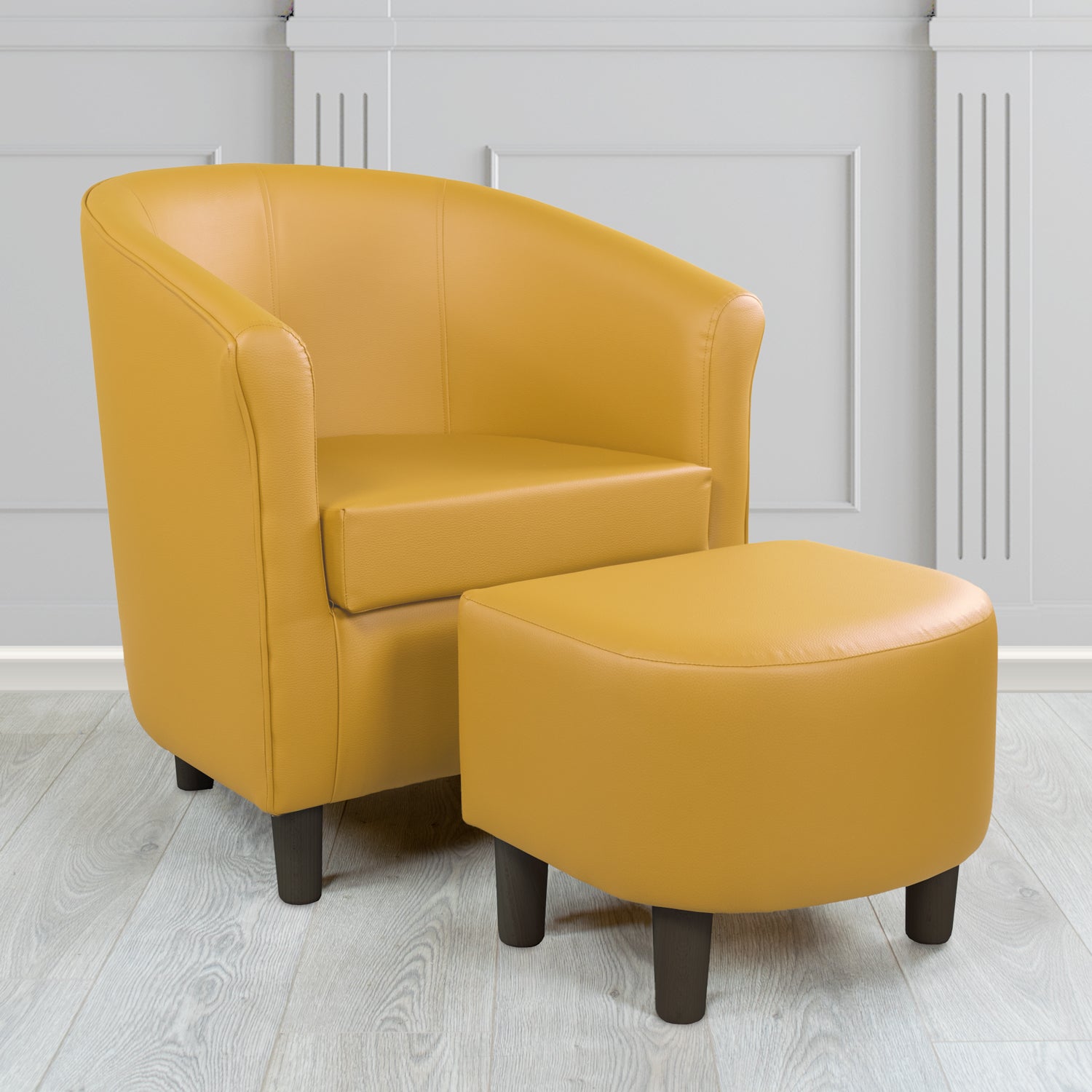 Tuscany Just Colour Golden Honey Faux Leather Tub Chair with Dee Footstool Set - The Tub Chair Shop