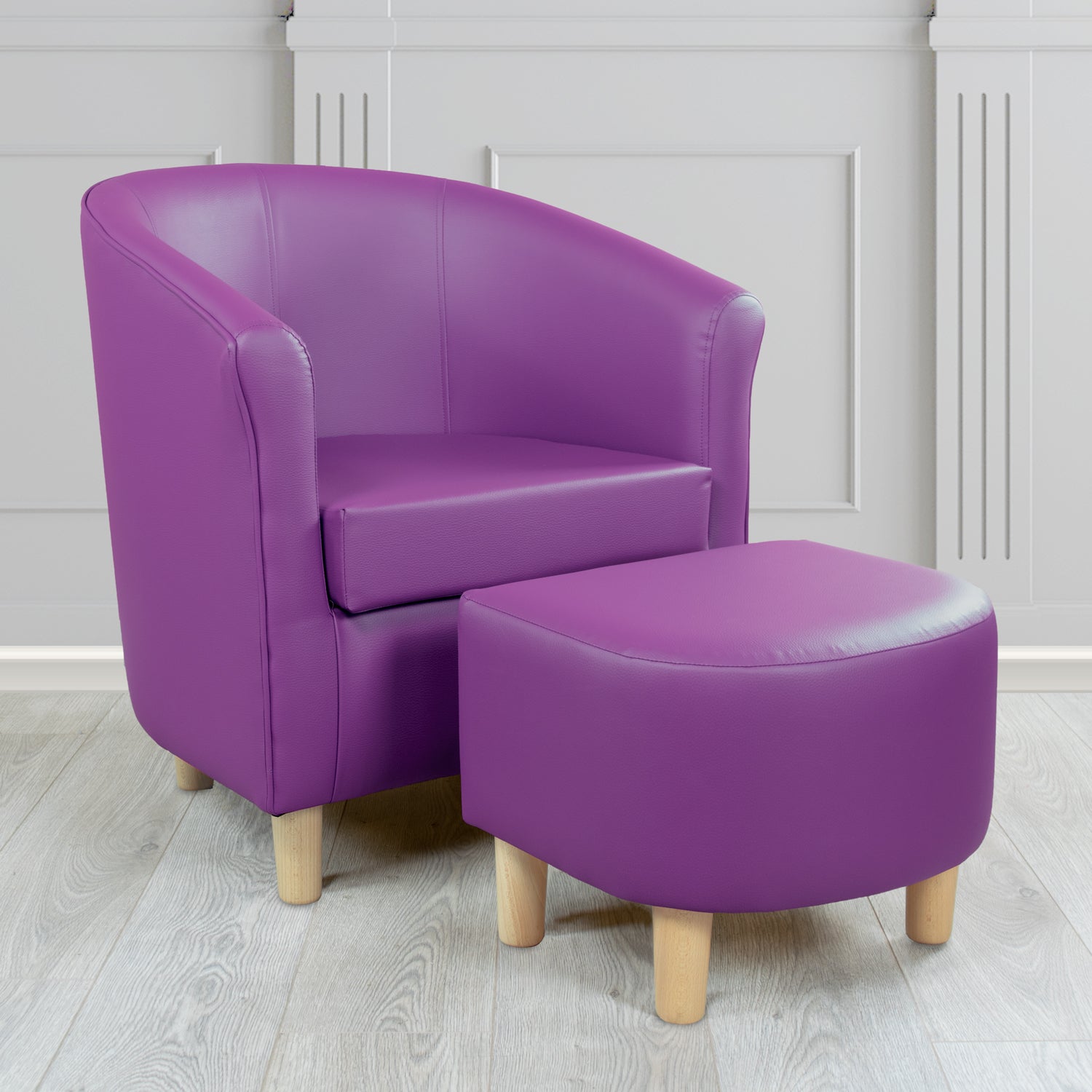 Tuscany Just Colour Grape Faux Leather Tub Chair with Dee Footstool Set - The Tub Chair Shop