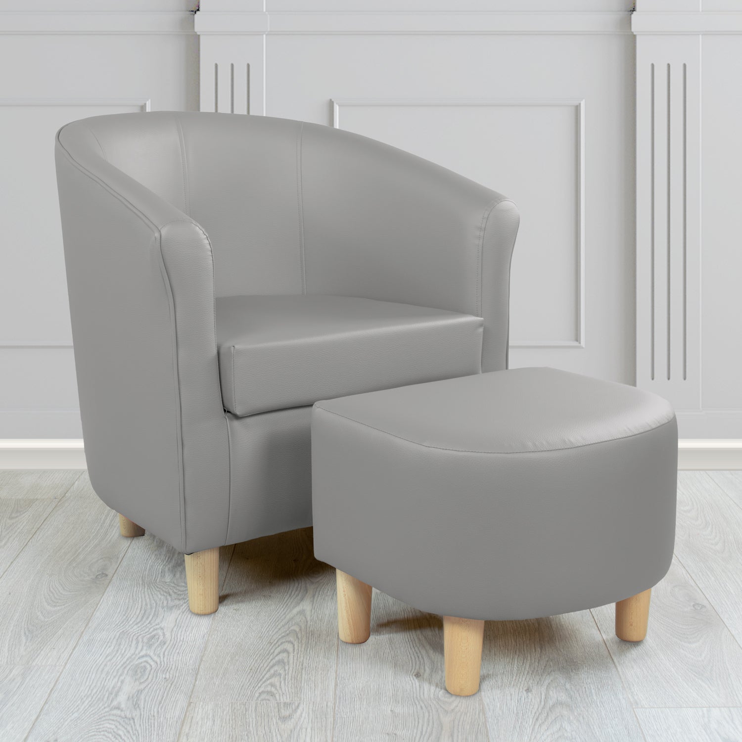 Tuscany Just Colour Koala Faux Leather Tub Chair with Dee Footstool Set - The Tub Chair Shop