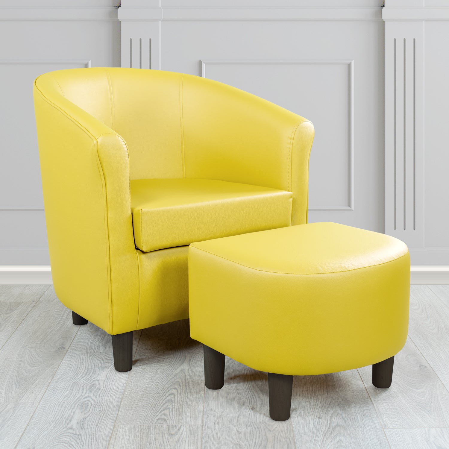 Tuscany Just Colour Lemon Faux Leather Tub Chair with Dee Footstool Set - The Tub Chair Shop