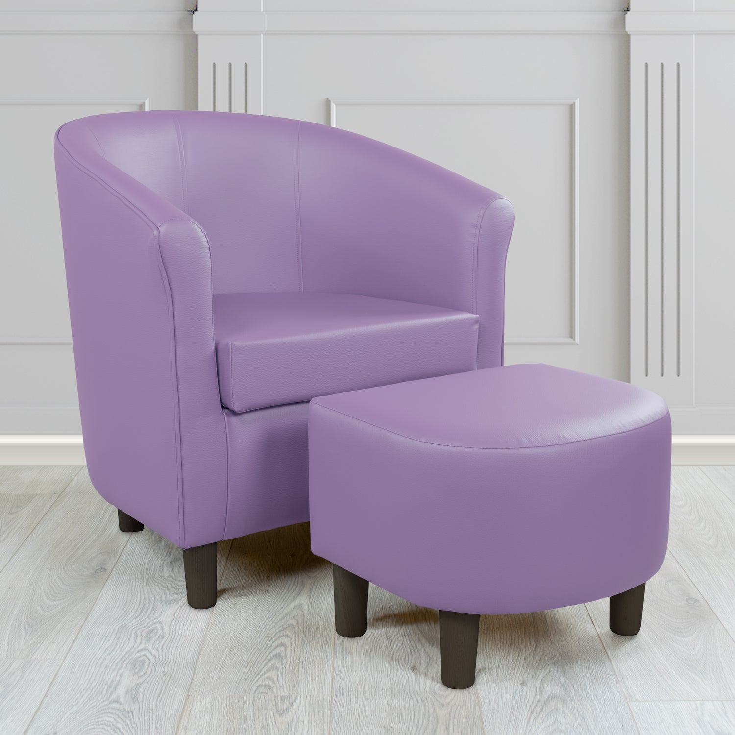 Tuscany Just Colour Lilac Faux Leather Tub Chair with Dee Footstool Set - The Tub Chair Shop