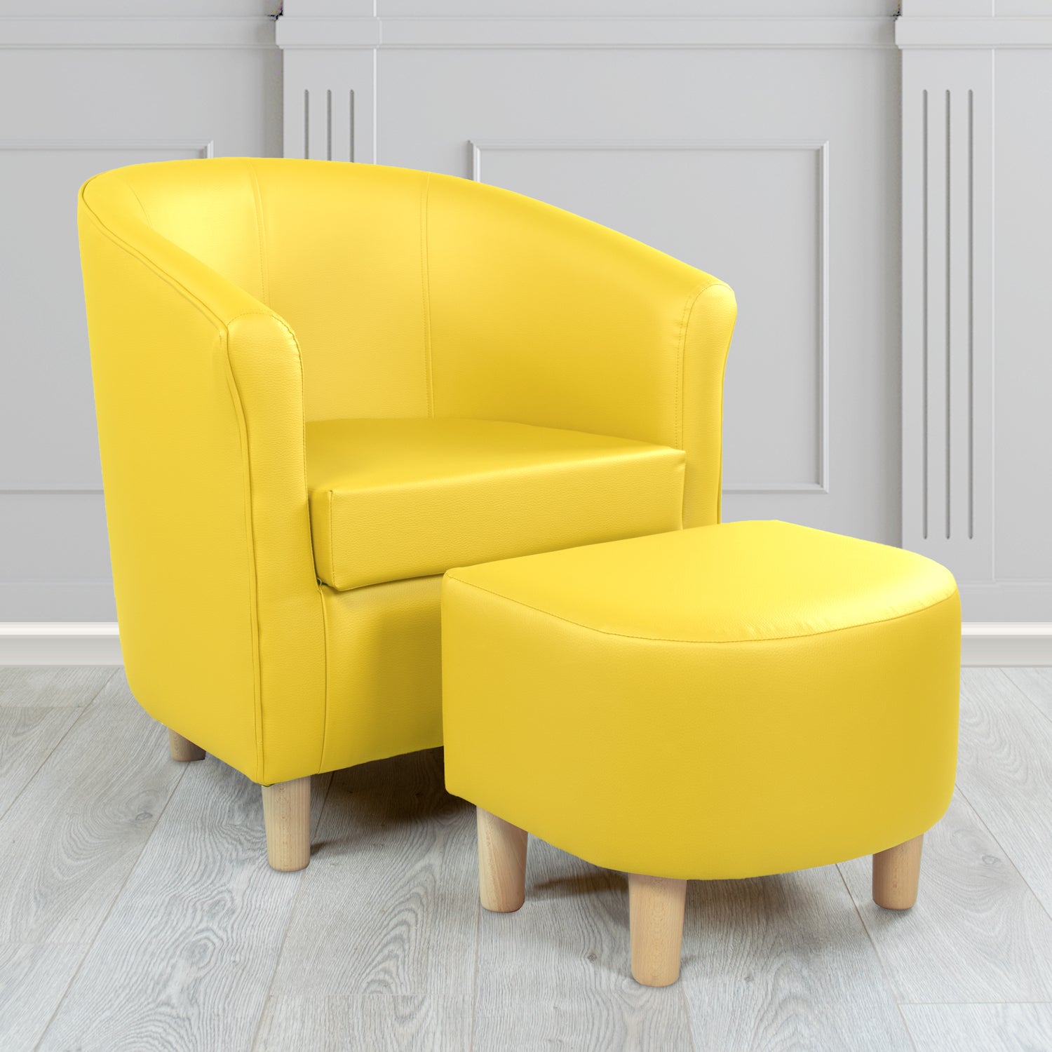 Tuscany Just Colour Marigold Faux Leather Tub Chair with Footstool Set - The Tub Chair Shop
