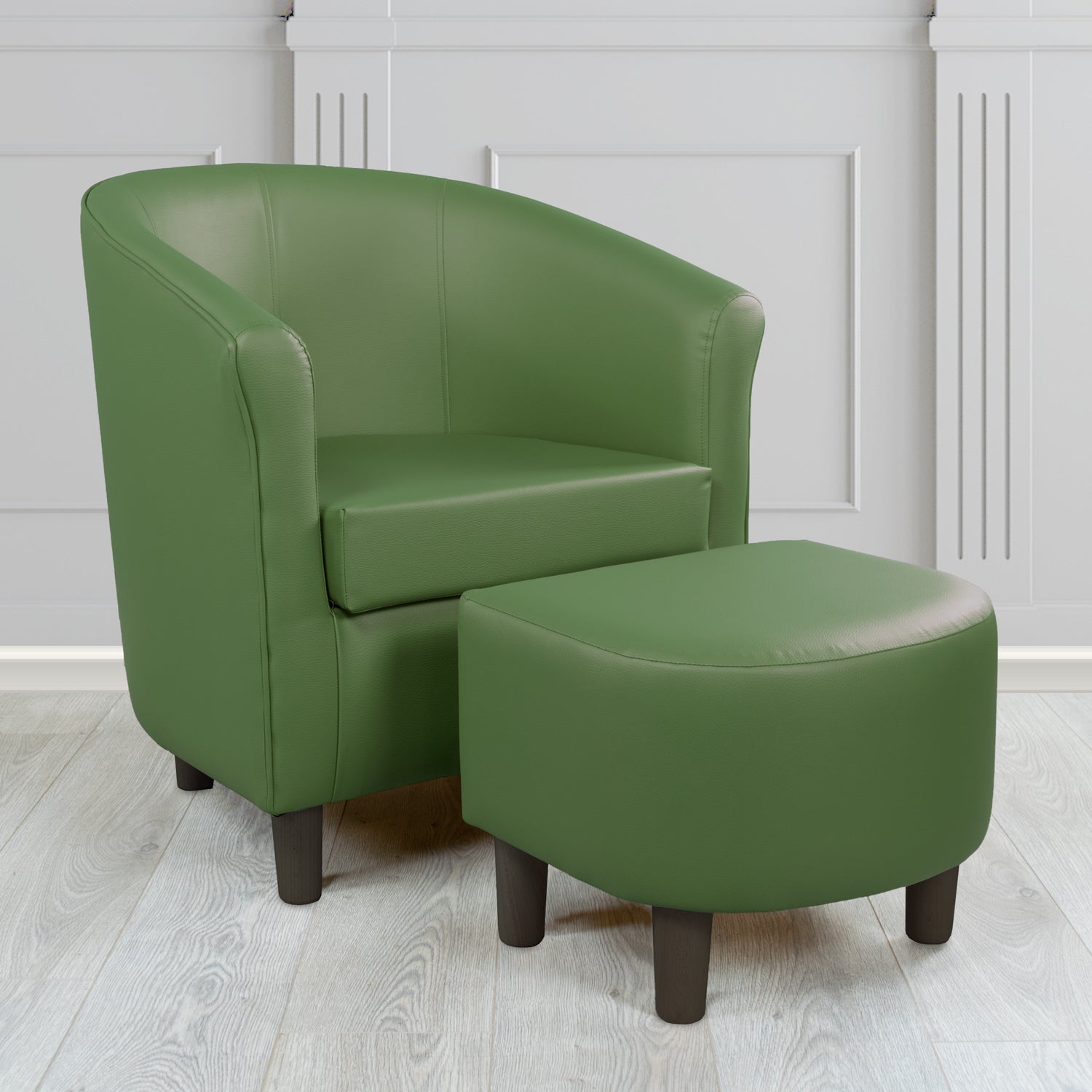 Tuscany Just Colour Moss Faux Leather Tub Chair with Footstool Set - The Tub Chair Shop