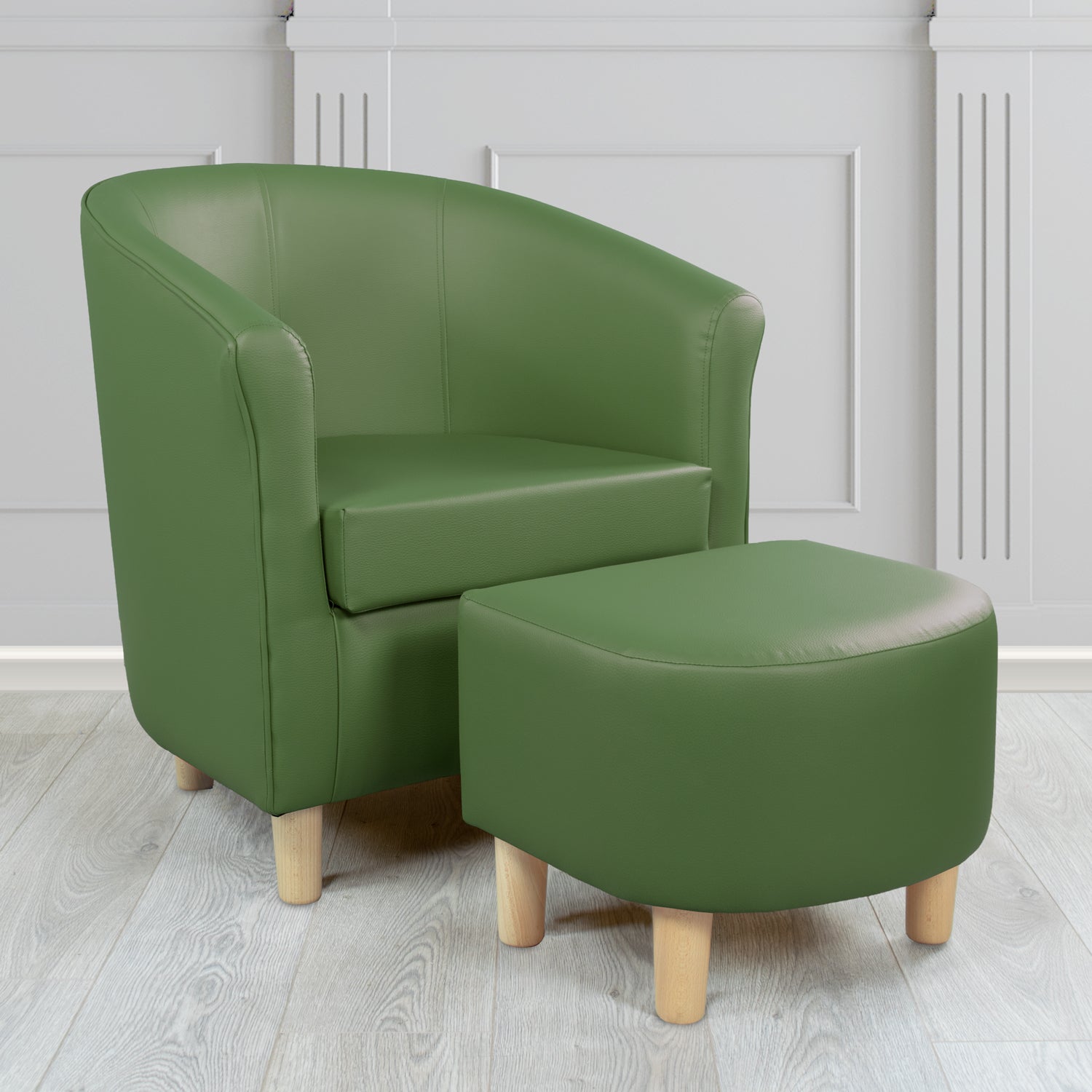 Tuscany Just Colour Moss Faux Leather Tub Chair with Footstool Set - The Tub Chair Shop
