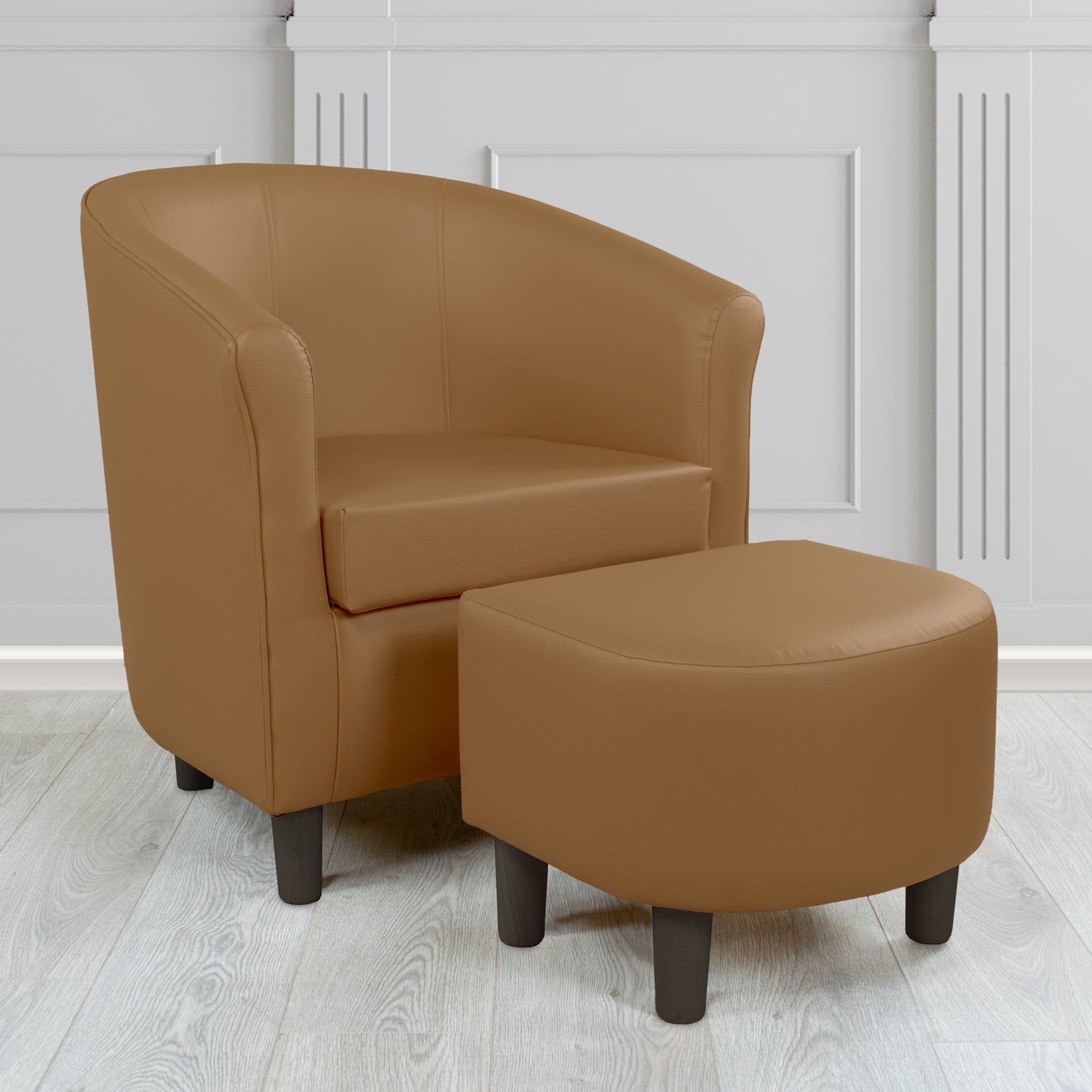 Tuscany Just Colour Nutmeg Faux Leather Tub Chair with Dee Footstool Set - The Tub Chair Shop