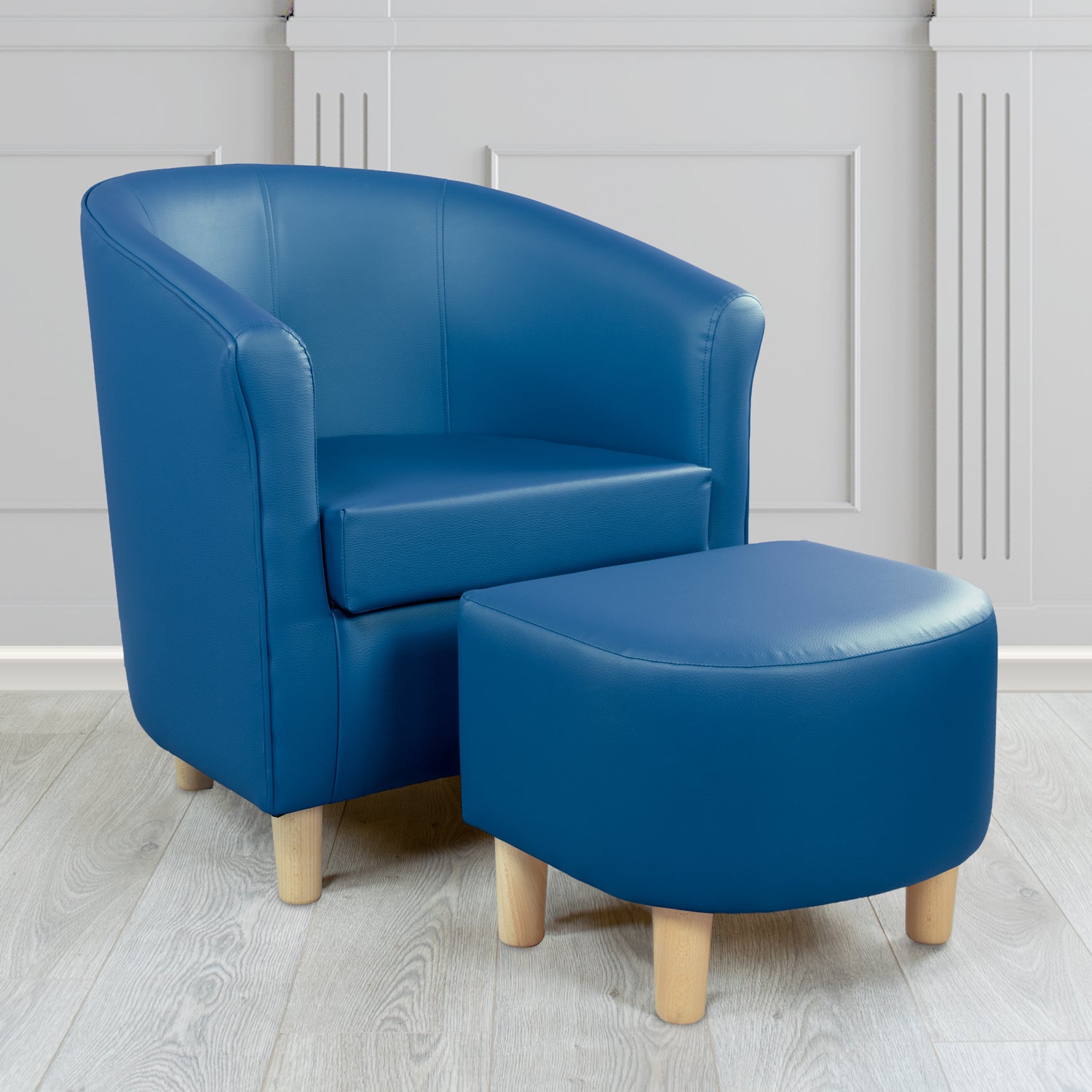 Tuscany Just Colour Ocean Blue Faux Leather Tub Chair with Footstool Set - The Tub Chair Shop