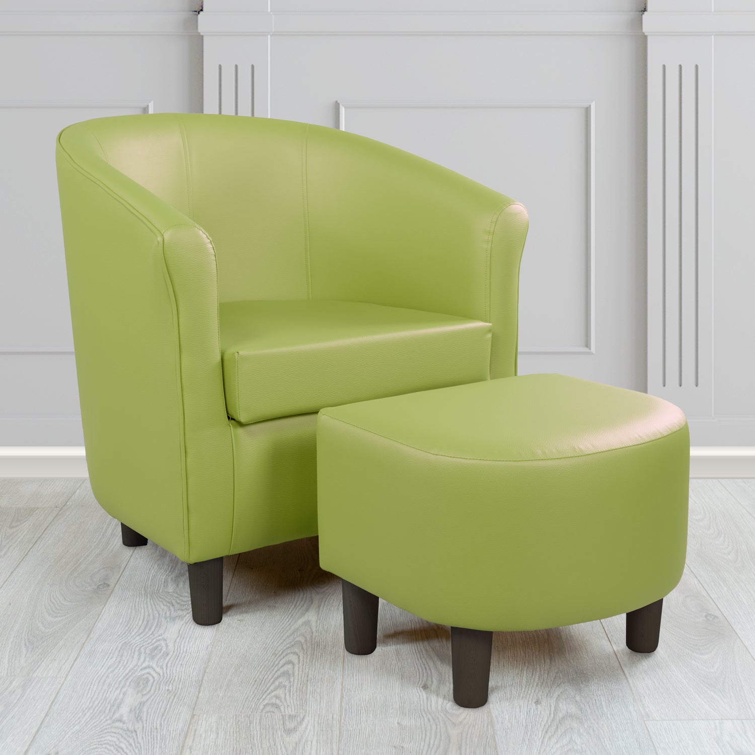 Tuscany Just Colour Pear Faux Leather Tub Chair with Footstool Set - The Tub Chair Shop