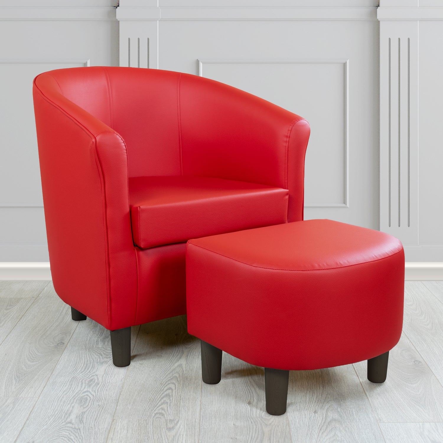 Tuscany Just Colour Pillarbox Faux Leather Tub Chair with Footstool Set - The Tub Chair Shop