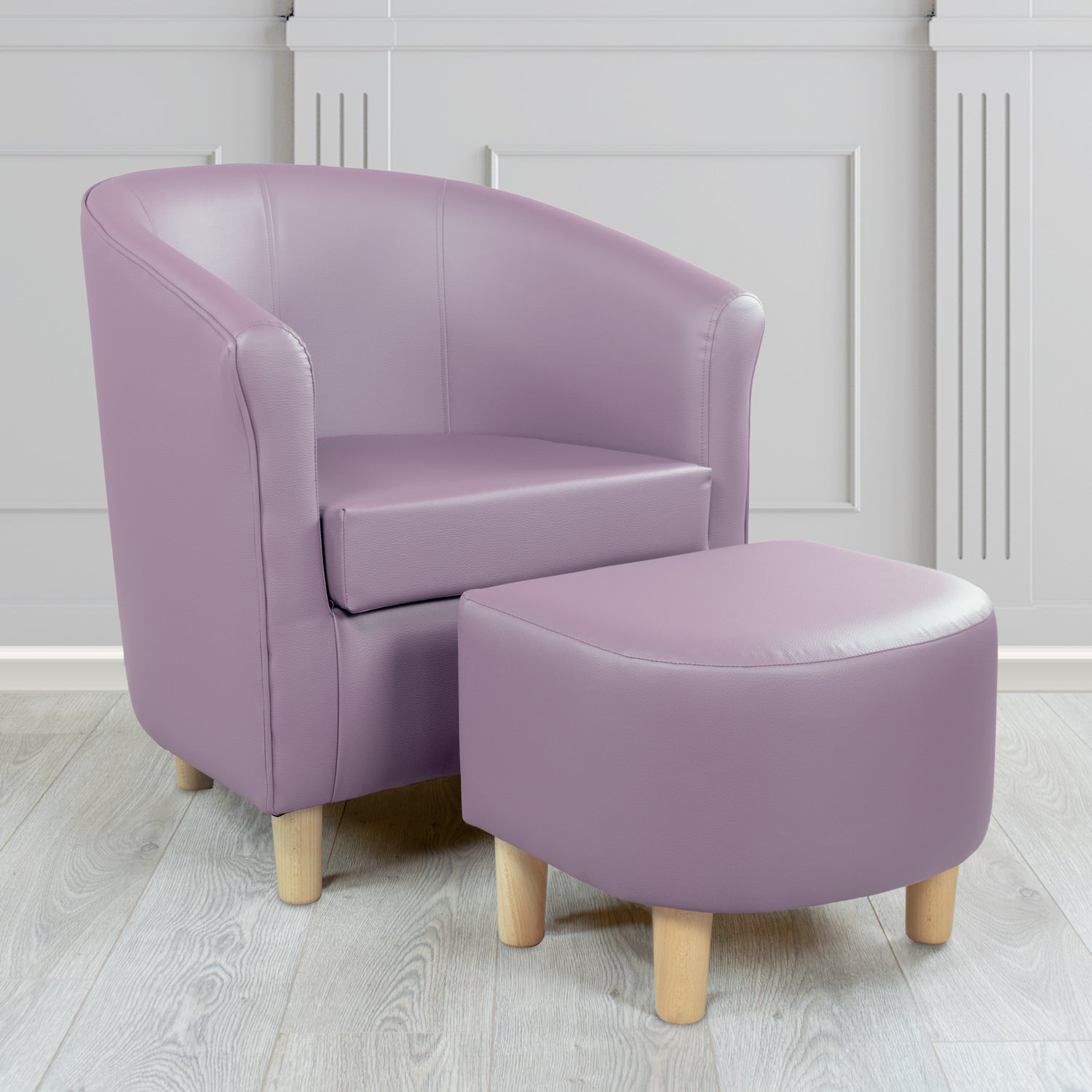 Tuscany Just Colour Purple Rain Faux Leather Tub Chair with Footstool Set - The Tub Chair Shop