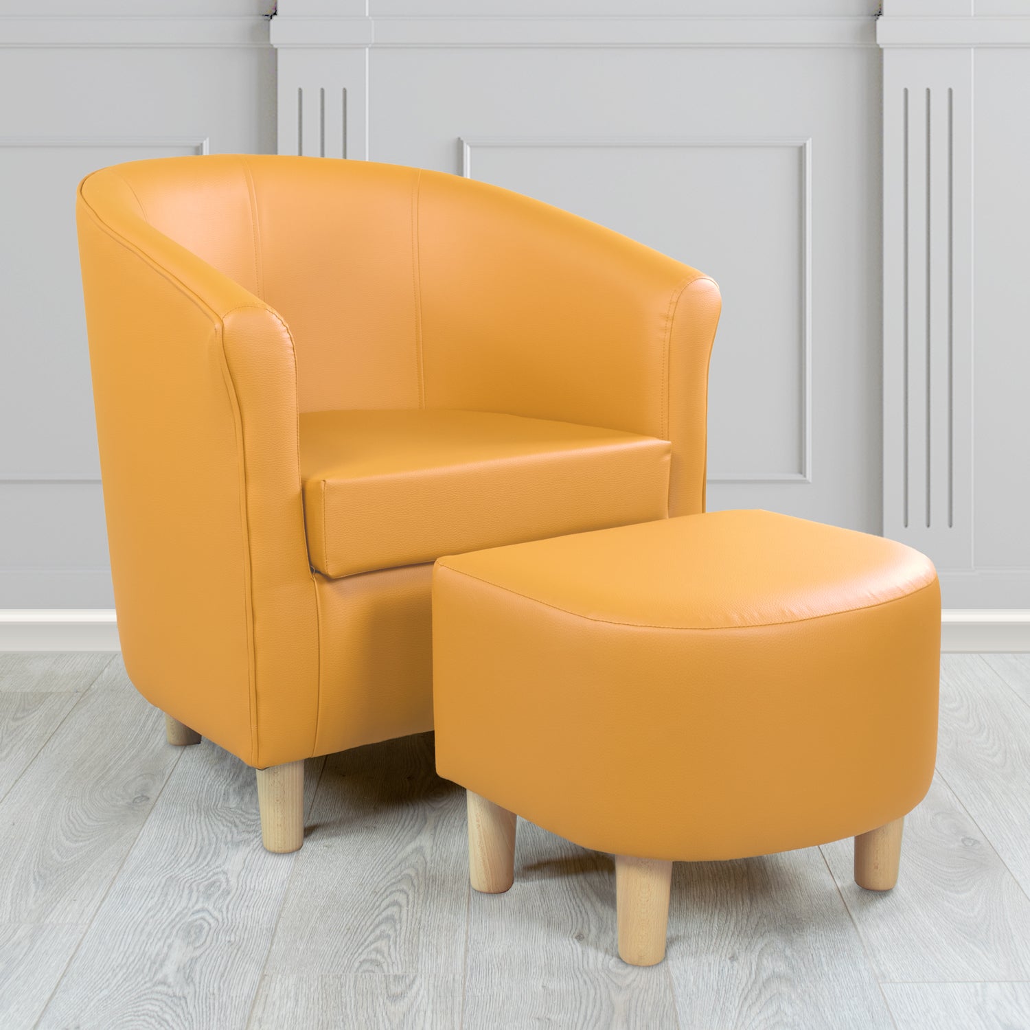 Tuscany Just Colour Sunblush Faux Leather Tub Chair with Footstool Set - The Tub Chair Shop