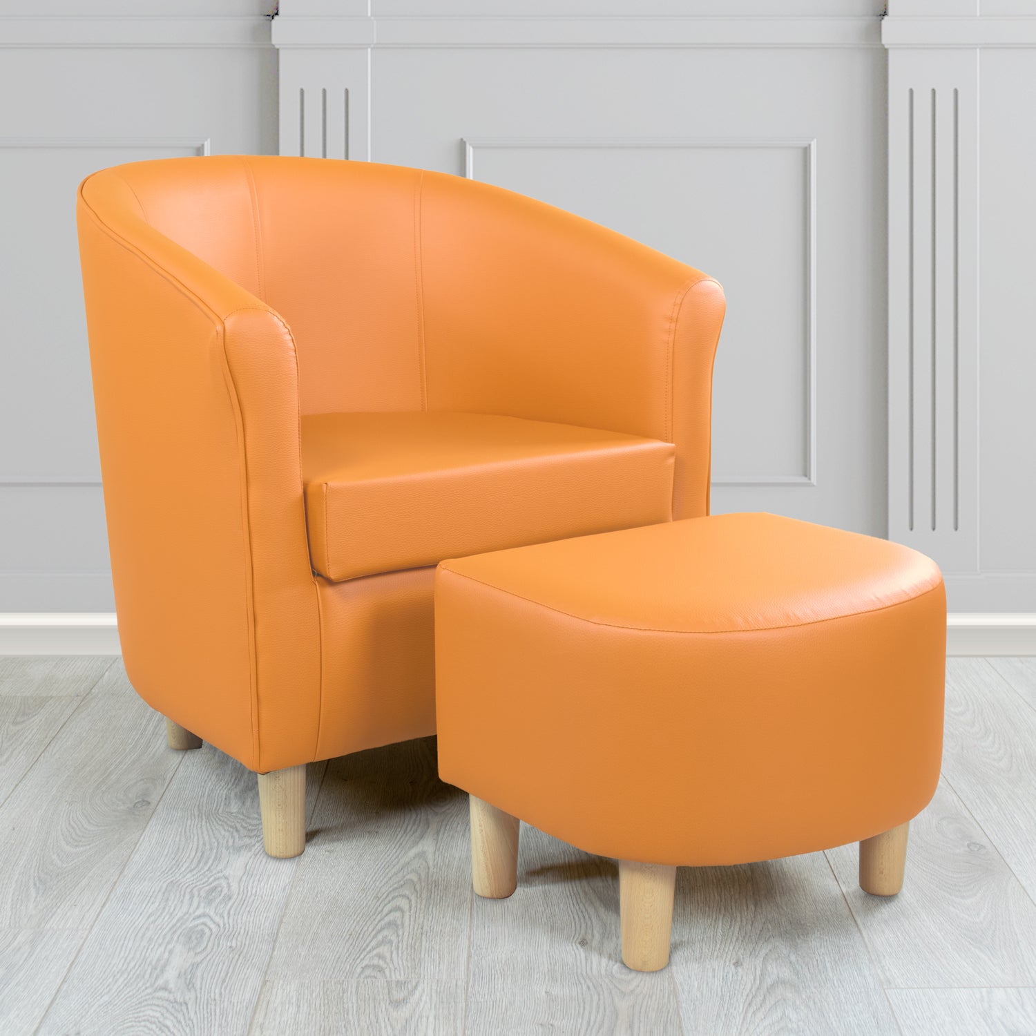 Tuscany Just Colour Tangerine Faux Leather Tub Chair with Footstool Set - The Tub Chair Shop