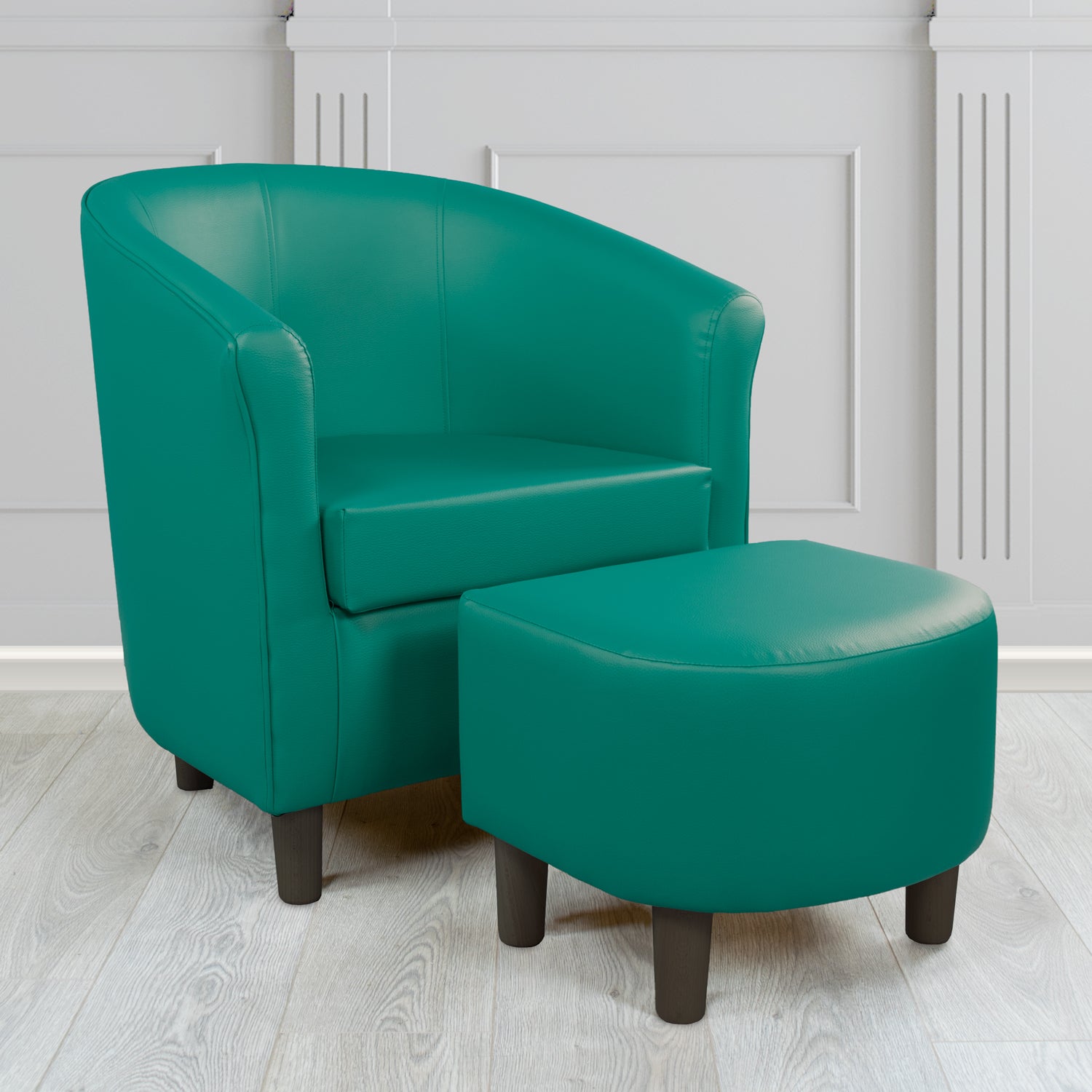 Tuscany Just Colour Teal Faux Leather Tub Chair with Footstool Set - The Tub Chair Shop