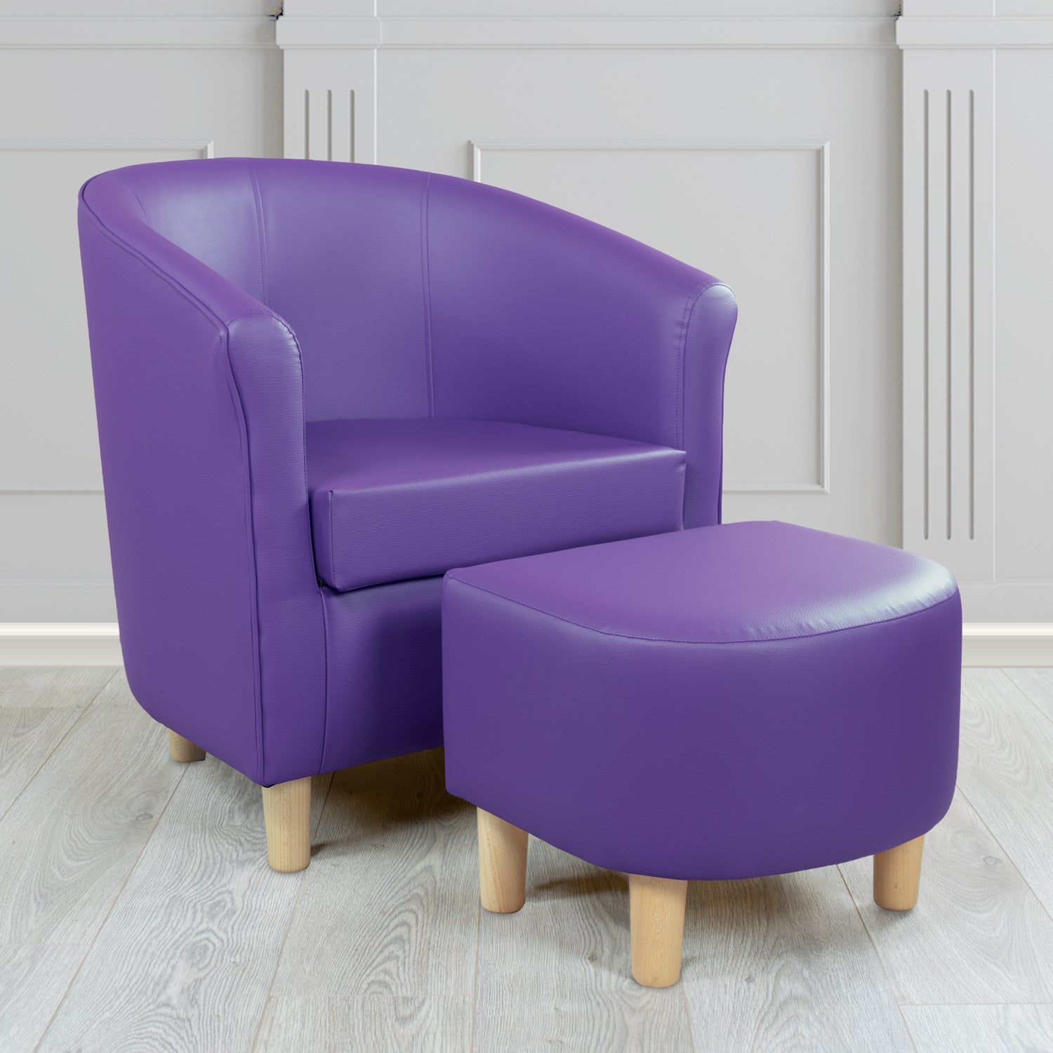 Tuscany Just Colour Ultraviolet Faux Leather Tub Chair with Footstool Set - The Tub Chair Shop