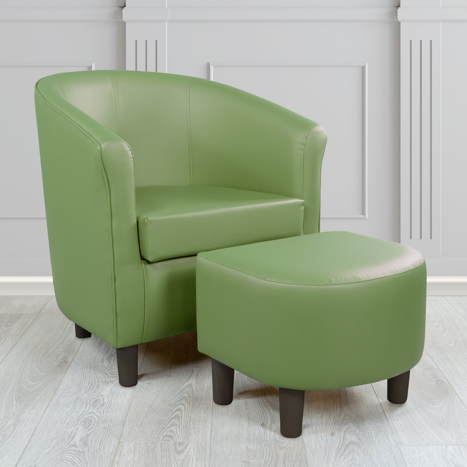 Tuscany Just Colour Wasabi Faux Leather Tub Chair with Footstool Set - The Tub Chair Shop