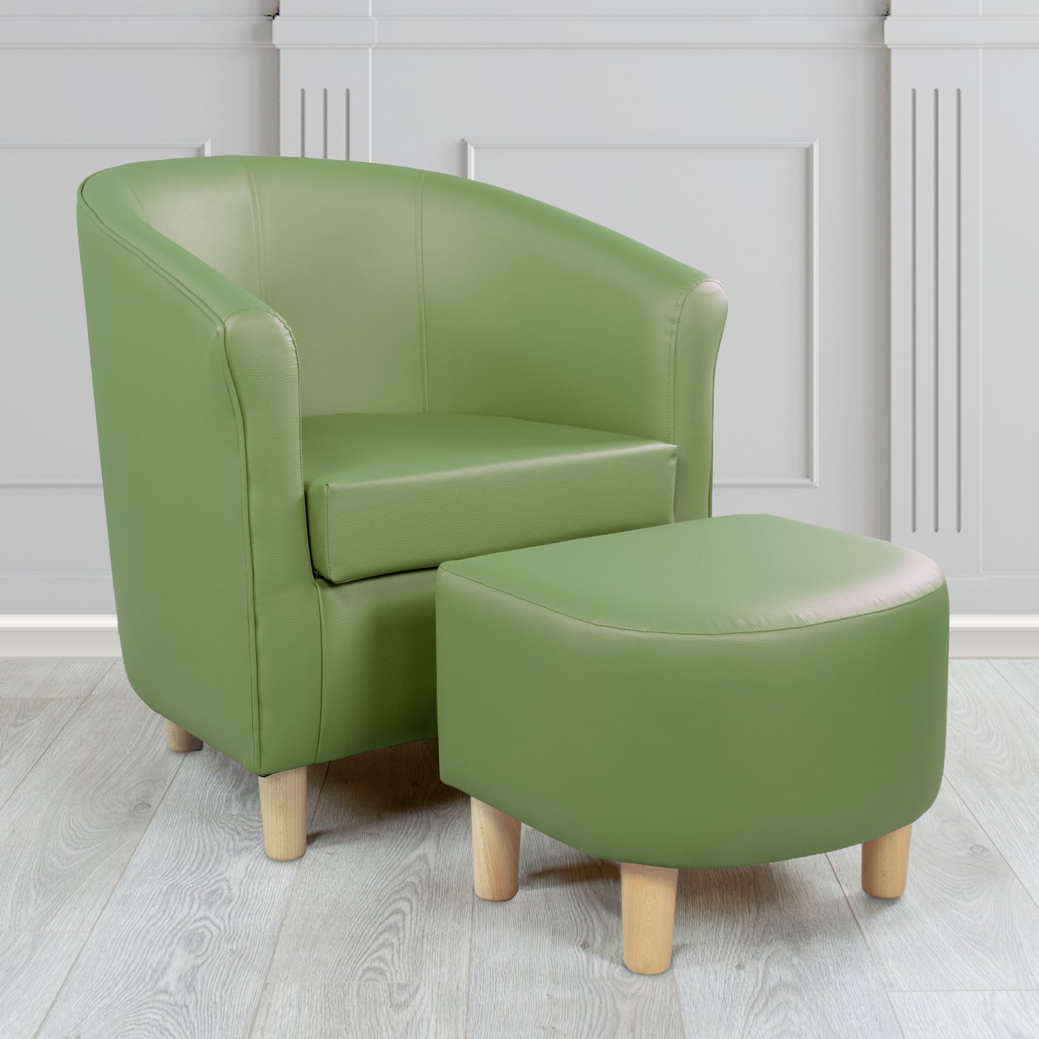 Tuscany Just Colour Wasabi Faux Leather Tub Chair with Footstool Set - The Tub Chair Shop