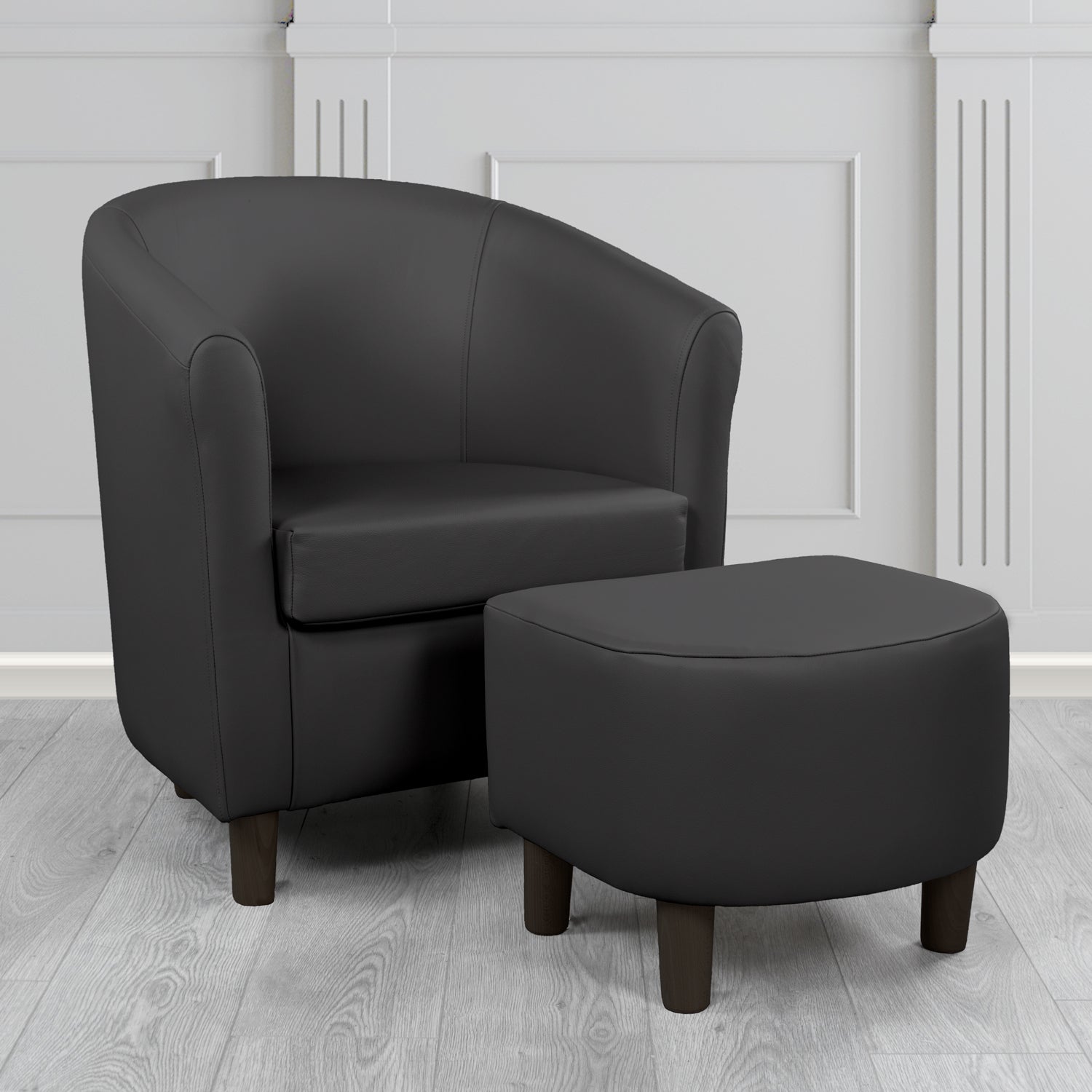 Tuscany Shelly Black Crib 5 Genuine Leather Tub Chair & Footstool Set (6617112576042)