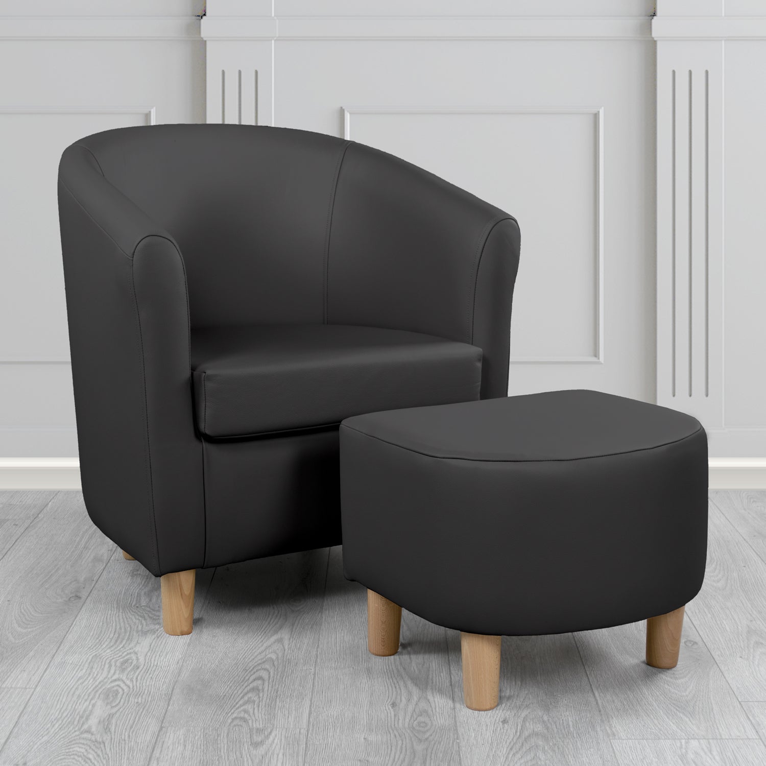 Tuscany Shelly Black Crib 5 Genuine Leather Tub Chair & Footstool Set (6617112576042)