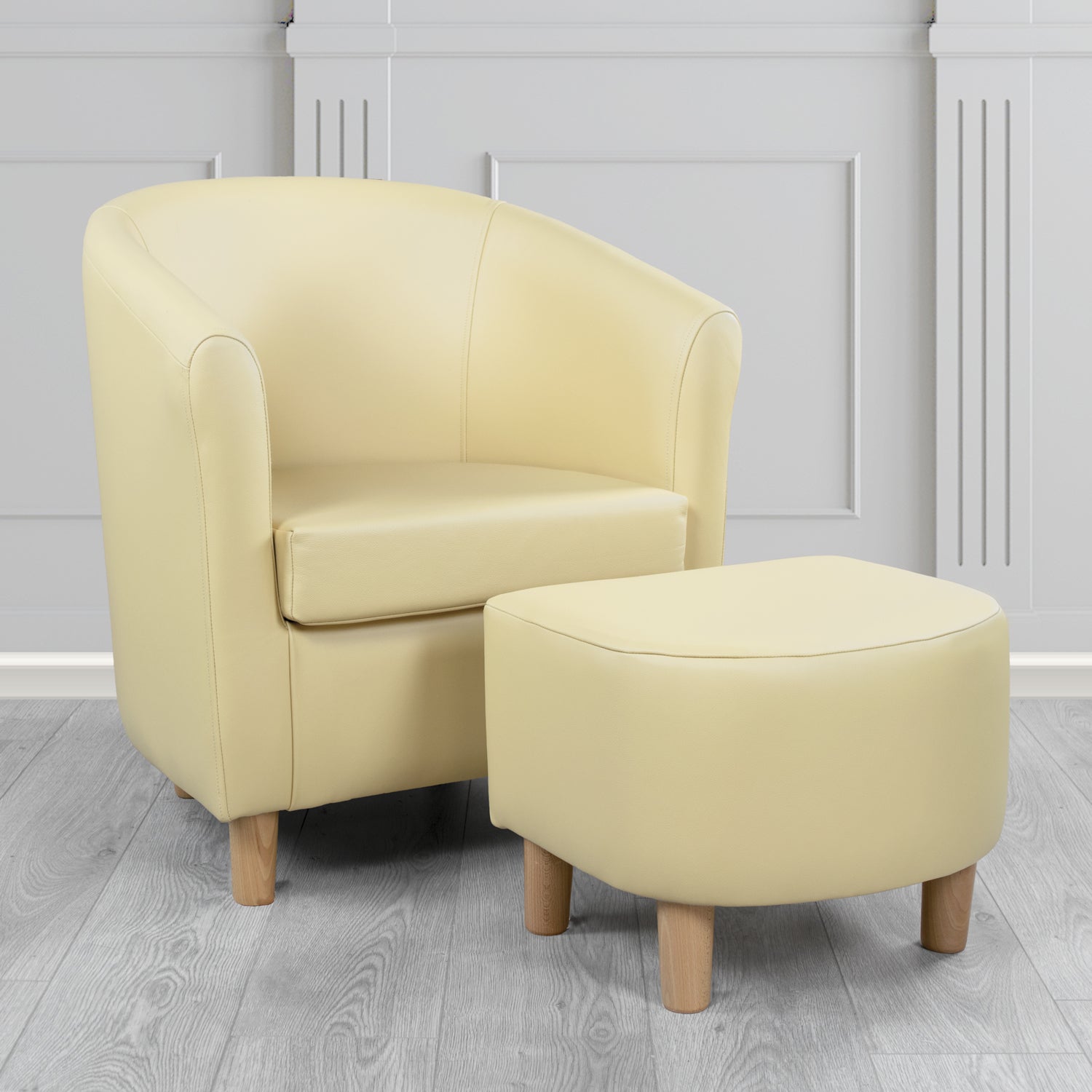 Tuscany Shelly Cream Crib 5 Genuine Leather Tub Chair & Footstool Set (6617120309290)