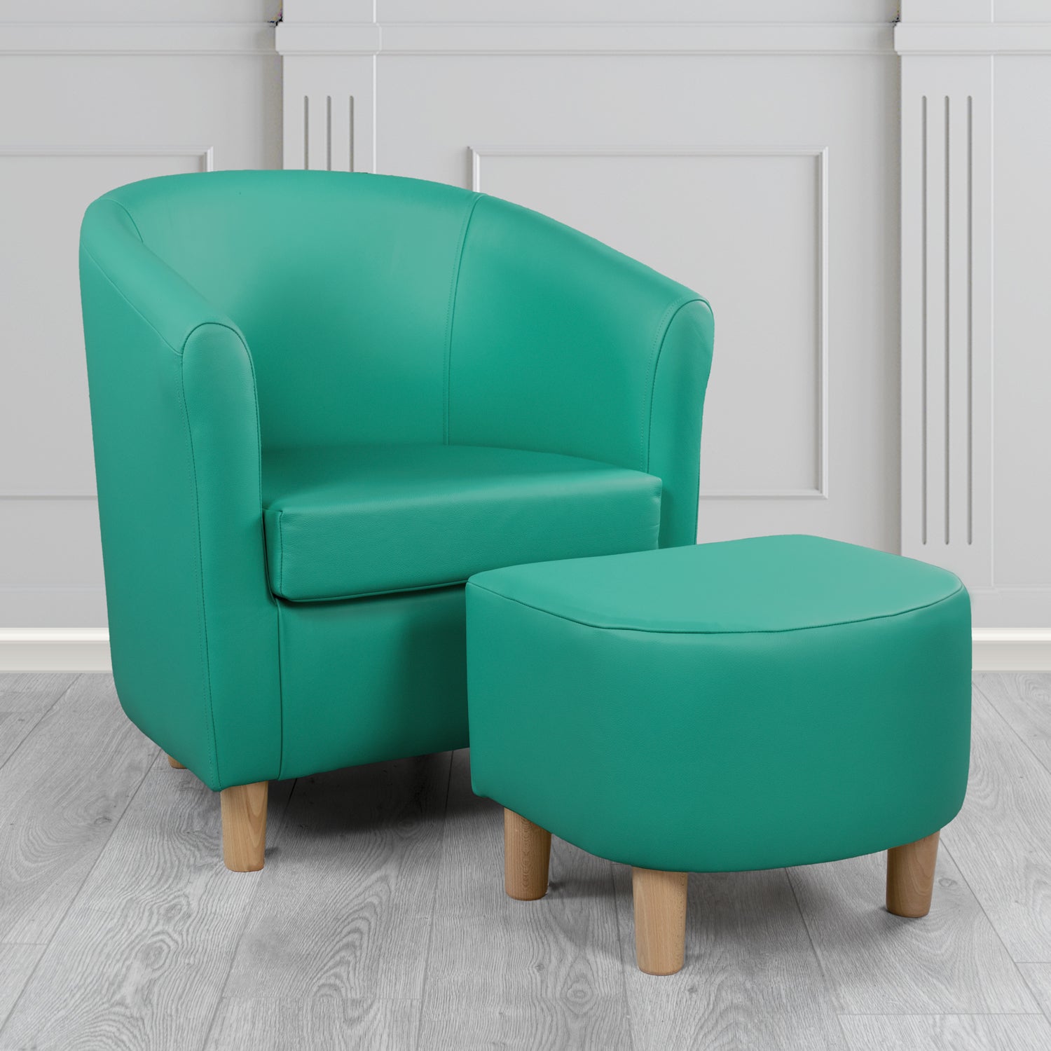 Tuscany Shelly Dark Teal Crib 5 Genuine Leather Tub Chair & Footstool Set (6617126895658)